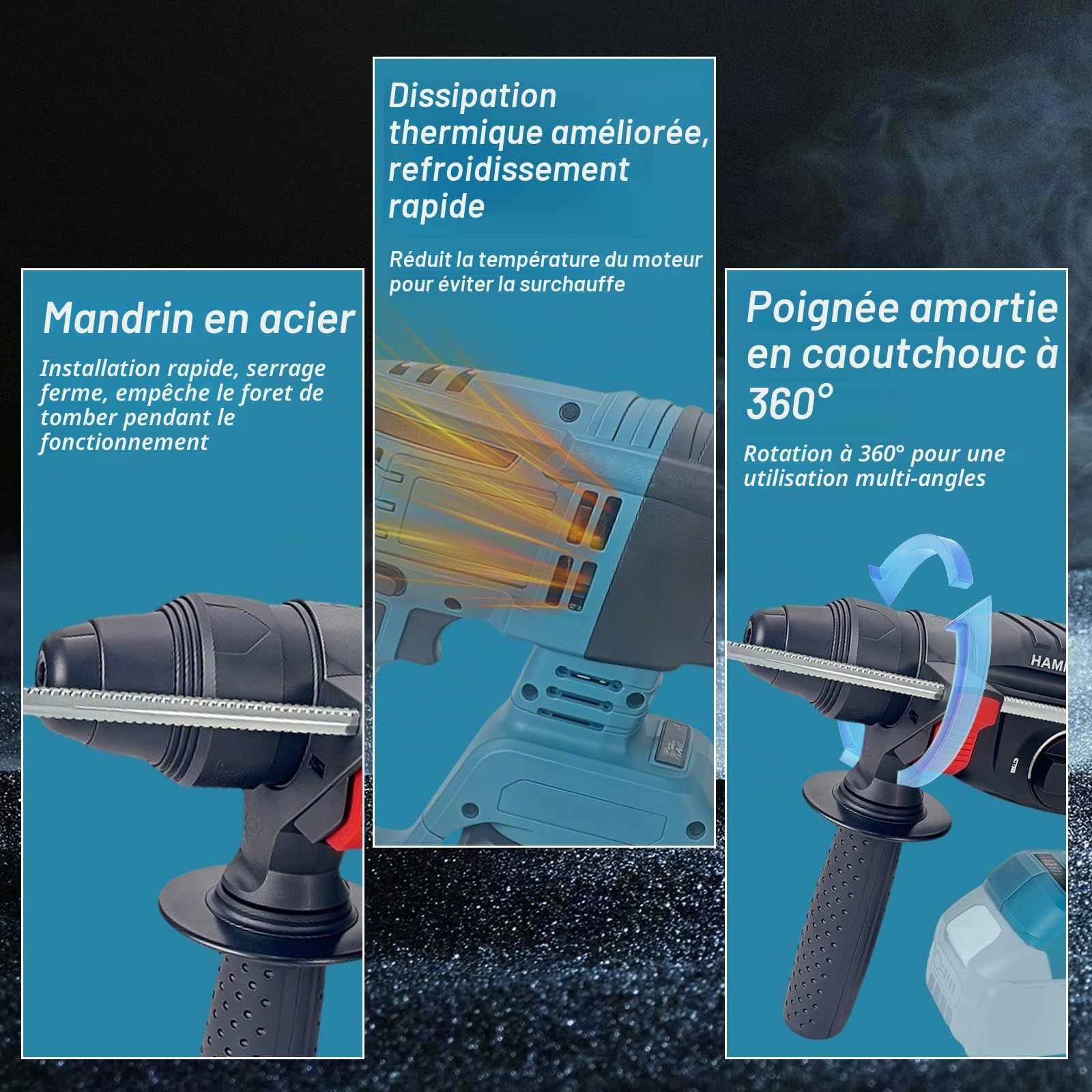 2,6 J Perforateur sans fil Compatible avec Makita 18V, Marteau Perforateur 1300W sans Balais, Perforateur Burineur avec Poignée Antichoc pour le Béton/Maçonnerie/Bois (Batterie non Incluse)