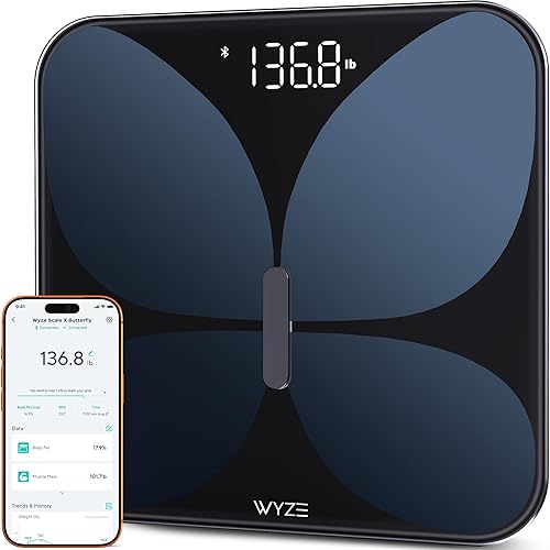 Wyze Scale X Butterfly - Báscula para peso corporal, IMC, grasa corporal, masa muscular, báscula digital de baño inteligente precisa con monitor de