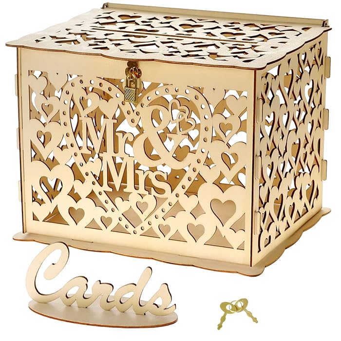 Buy Wedding Card Boxes for Reception, Rustic Wood Wooden DIY Envelop Gift Card Boxes with Lock