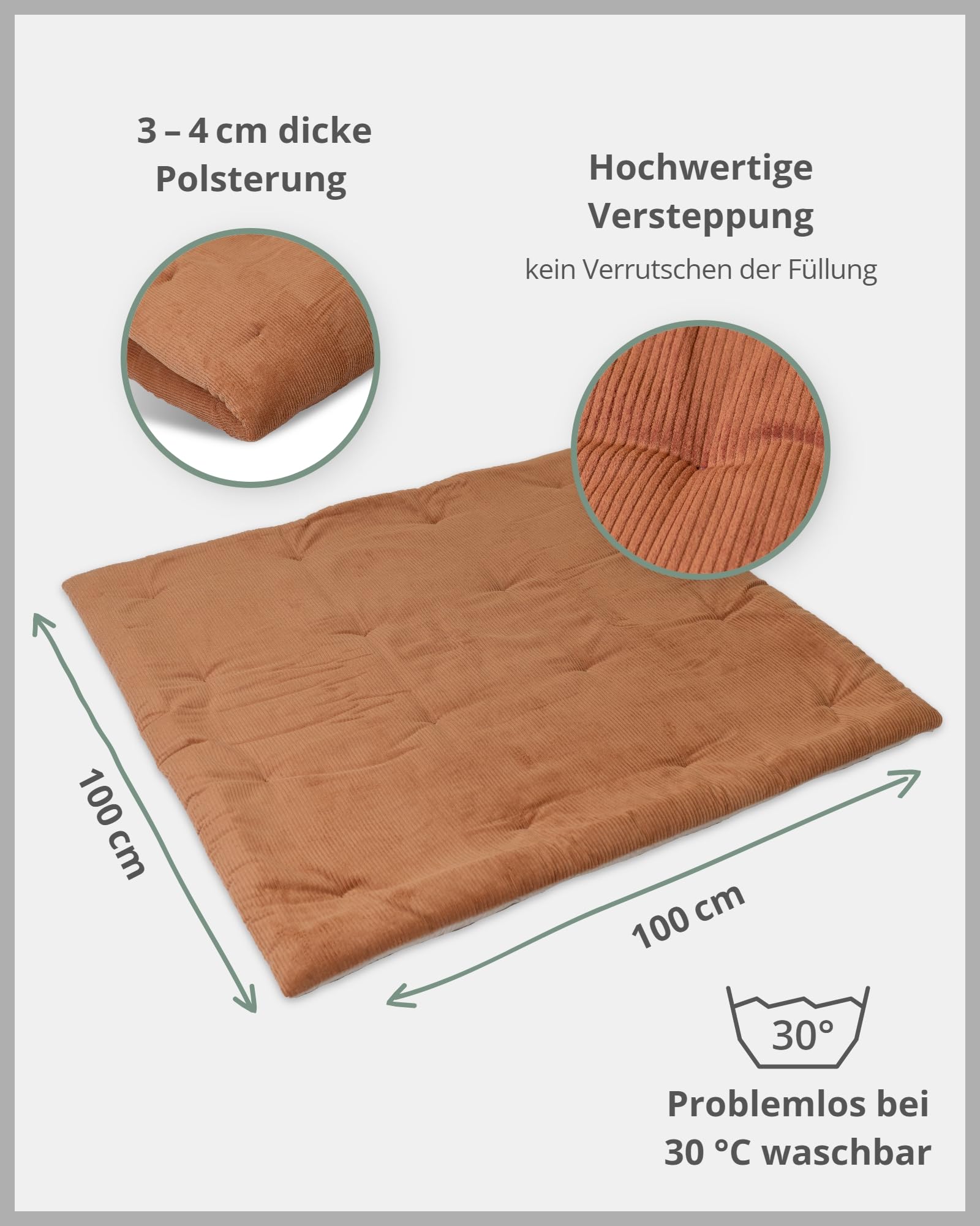 ULLENBOOM Krabbeldecke für Baby 100x100 cm - Dick und weich gepolstert | Außenmaterial: 100% Baumwolle, Alle Materialien OEKO-TEX zertifiziert, Made in EU, Schadstoffgeprüft und waschbar
