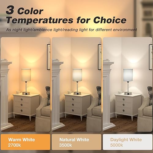 Miniatura 49 de Lámparas de noche pequeñas, 3 modos de color, blanco roto 3000K 4000K 5000K Lámparas de dormitorio con puertos USB C y A, lámparas de mesa de cadena