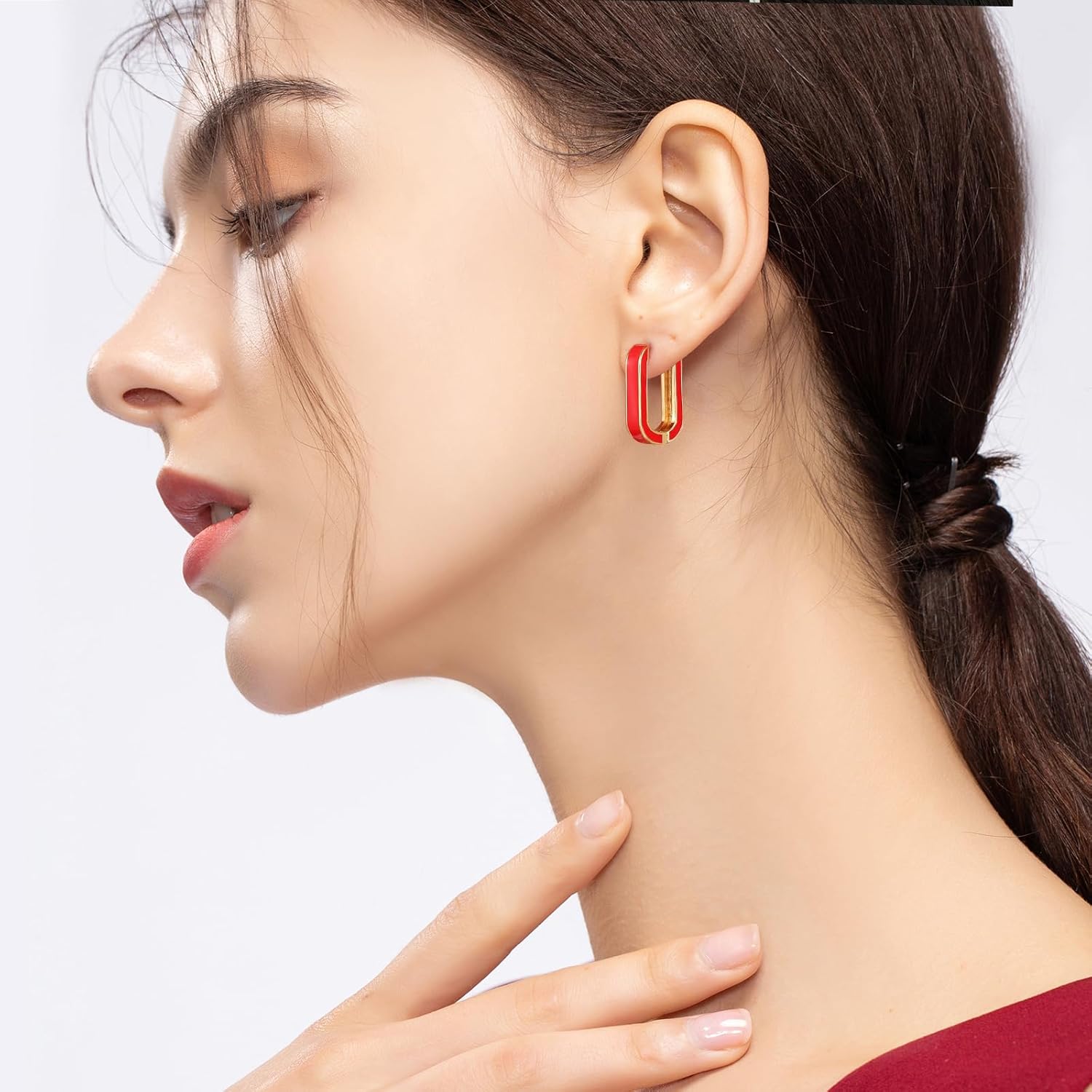 Huggie Hoop Earrings for Women, 18K Gold Plated Colorful Enamel Huggie Earrings Small Hypoallergenic Cute Jewelry Gifts - Image 3