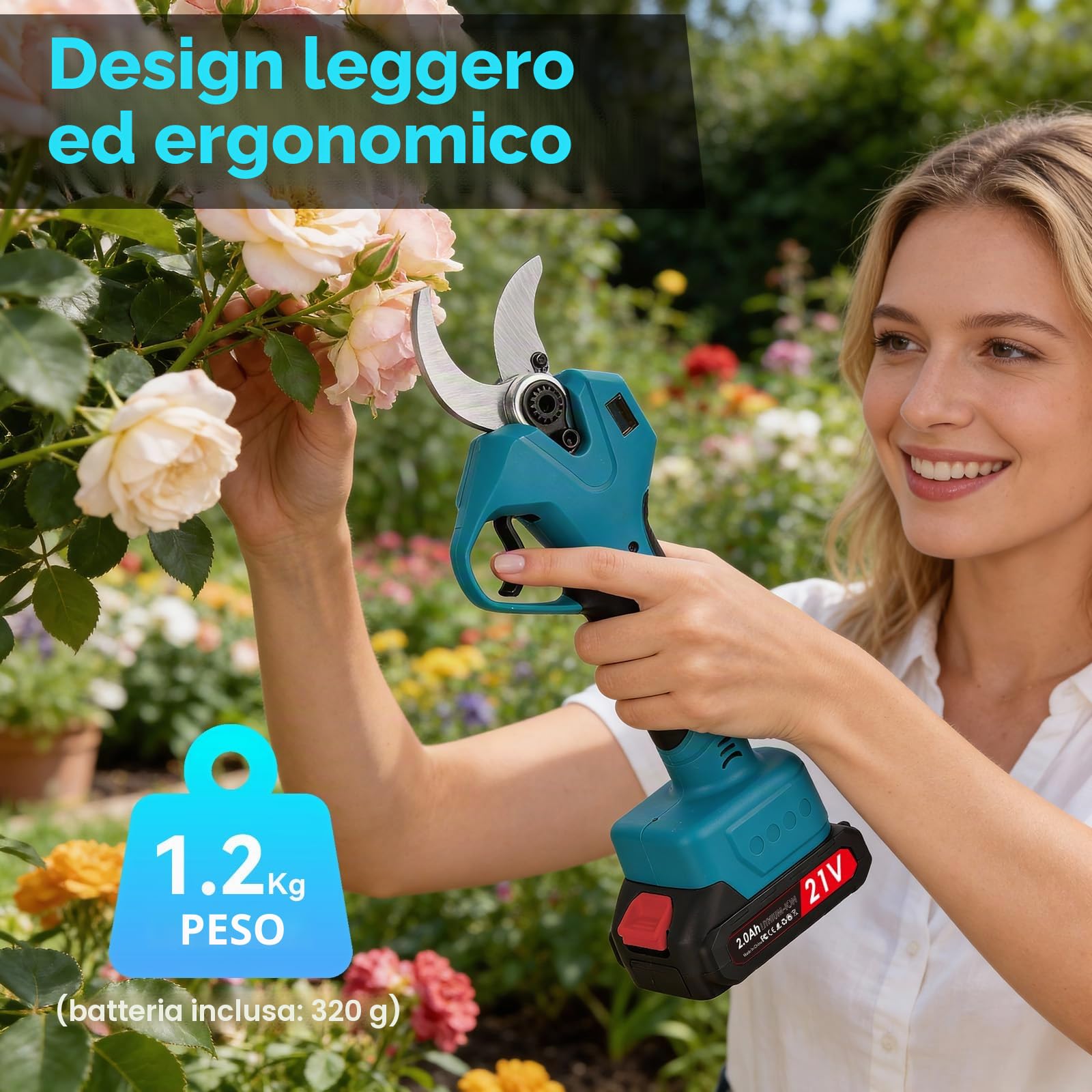Forbici Potatura a Batteria 40 mm, Cesoia da Potatura Elettrica con Display,Motore Brushless, Lama SK5, 2 Batterie 2.0Ah, per Alberi e Arbusti Giardinaggio e Vigneto