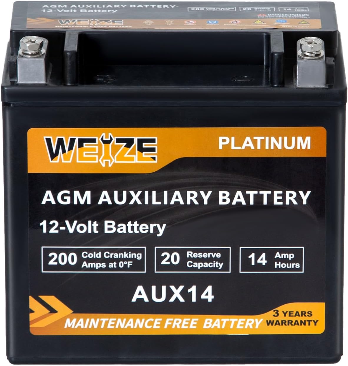 Weize Platinum AGM AUX14 Auxiliary Battery BCI Group 400 200CCA 36 Months Warranty