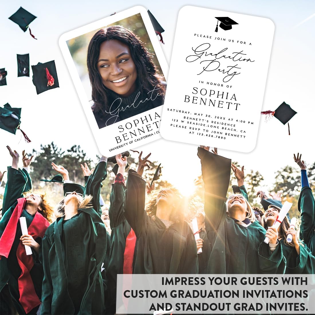 Andaz Press Personalized Graduation Invitations 2026 With Self Seal Envelopes, Graduation Announcements 2026, Classic Frame Party Invitations with Photo for High School College, 24 Pack, 7x5 Inches