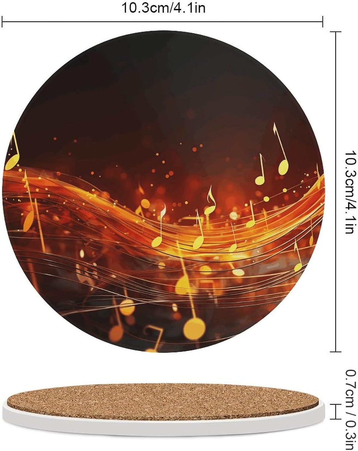 4PCS Coasters for Drinks Ceramic Coffee Coasters with Cork Backing Personalized Red Flame Music Note Round Funny Coaster for Table Protection Coffee Table Decor image 2