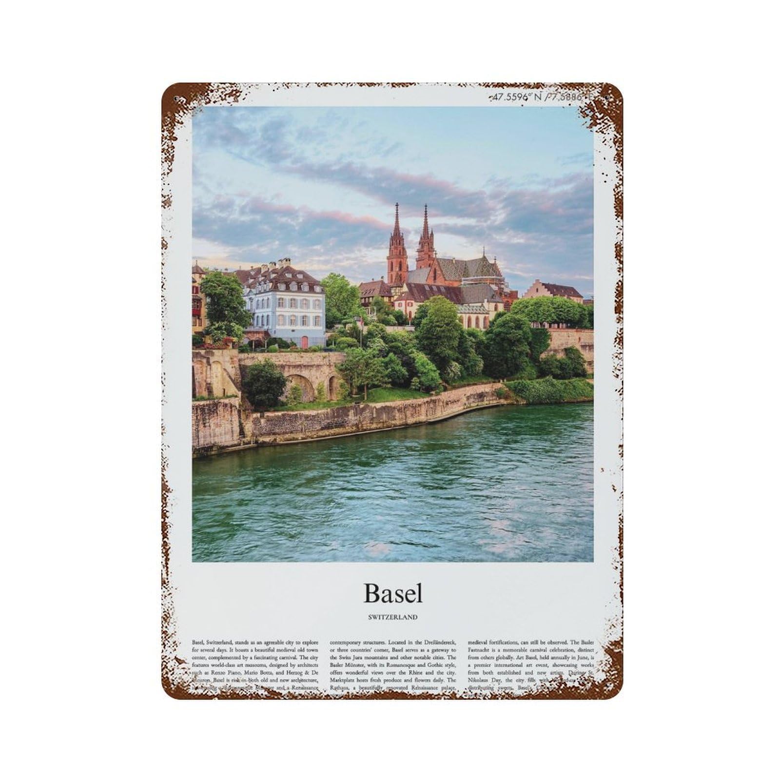 xiaoxiaoshen Basel Switzerland City Scenery Wall Decor Art Metal Tin Poster Modern Home Decor Art Home Bar Shop Decorations Vintage Sign 40x30cm