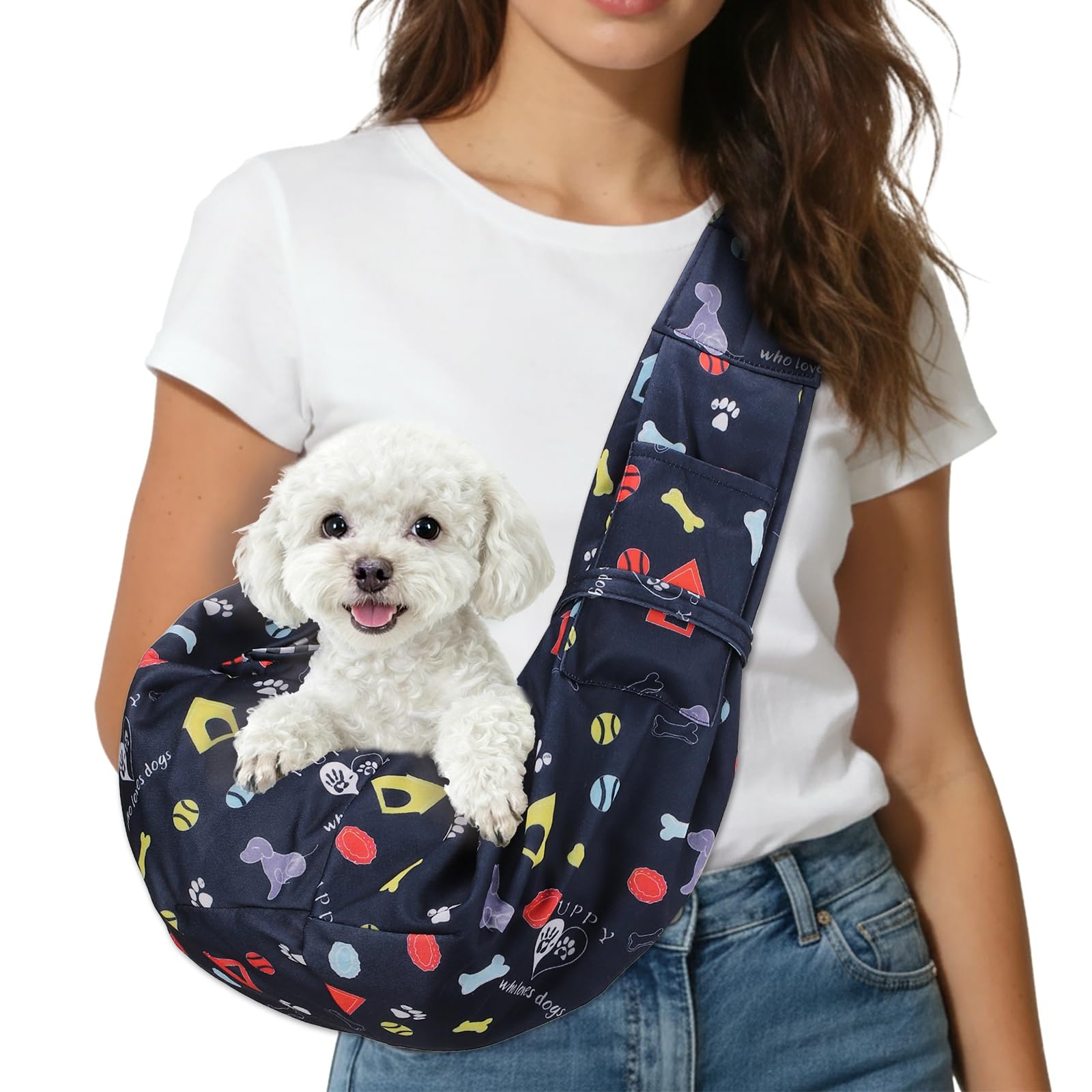 sourcing map Dog Sling Carrier for Small Dogs and Cats Up to 16.5 Lbs, Adjustable Buckle with Pocket Pet Cross Body Shoulder Bag, (Dark Blue, 1 Pcs) Intended for Outdoor Travel/Camp