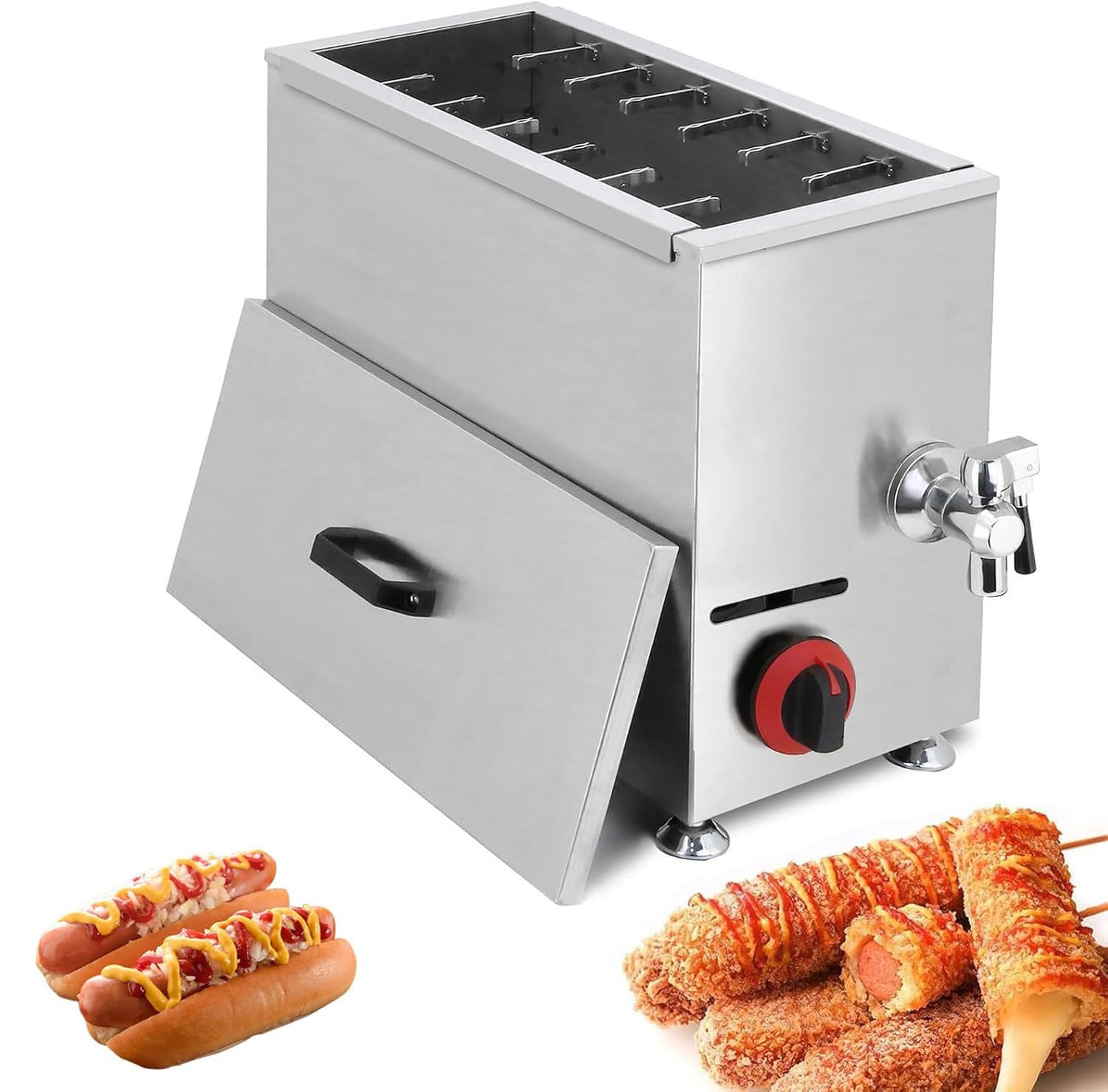 Fornello per Griglia per Salsicce Commerciale,A Gas GPL 21 Litri per Hot Dog di Mais E Formaggio Coreano,Friggitrice per Corn Dog,per Ristorante,Cucina Domestica,Snack Bar