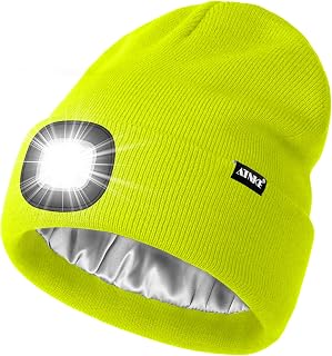 LED Beleuchtete Mütze mit Licht,Wiederaufladbare USB 4 LED Beleuchtete Laufmütze Extrem Heller Lampe Winter Warme Satin Seide Gefüttertes Geschenke für Herren und Damen