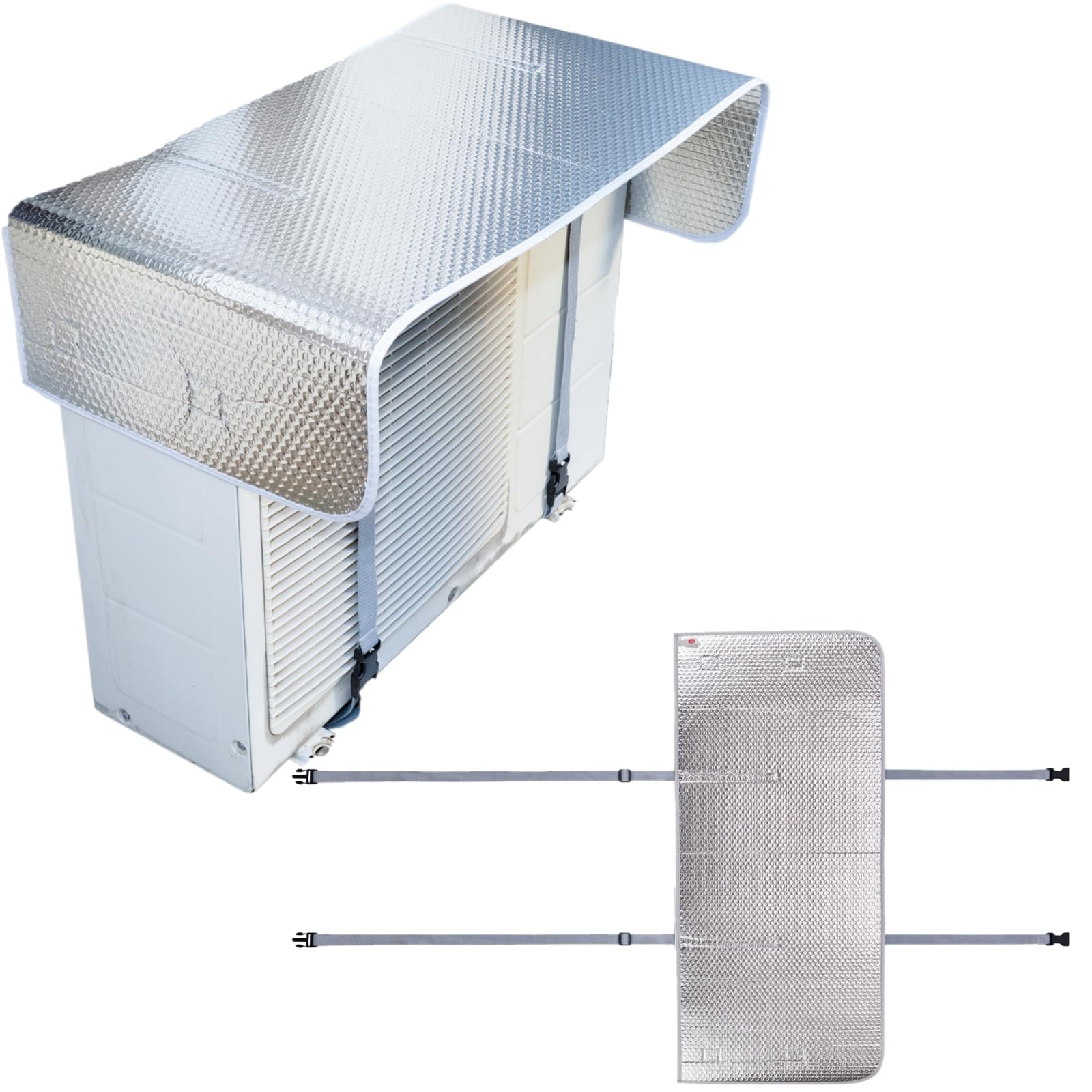 ダイヤ エアコン 室外機カバー 節電 省エネ 簡単取り付け 磁石とワンタッチベルトでしっかり固定 3層構造 アルミ蒸着 気泡緩衝材 遮熱カバー 遮熱パネル 日よけ 汚れ防止 エアコンの運転効率低下を防ぐ 058400