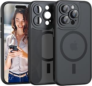 Nupcknn Funda Magnética para iPhone 15 Pro con Magsafe, Carga Inalámbrica, Protección Total de Cámara, Antigolpes y Translúcido Mate Antiarañazos Carcasa