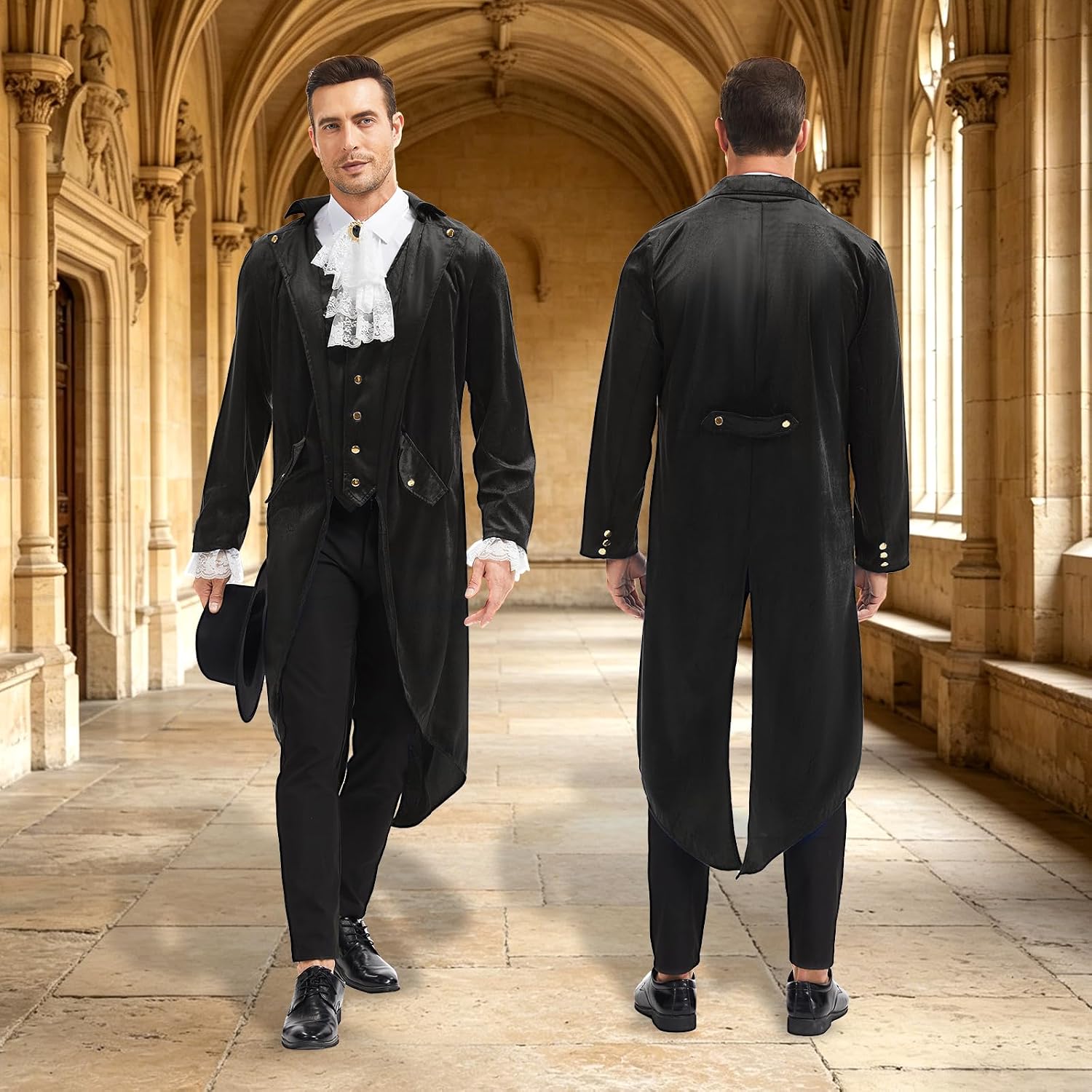 Men's Victorian Steampunk Jacket, Medieval Renaissance Style Gothic Tailcoat, Halloween Costume