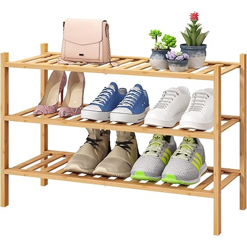 3-Tier Free Standing Shoe Racks, Bamboo Wood Shoe Rack for Entryway & Closet, Beautiful | Natural | Functional | Sturdy Shoe Rack