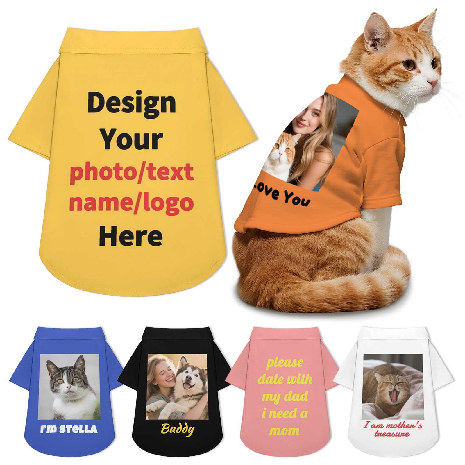 Personalised Dog Shirt Custom Dog T-Shirt with Photo Name Text Logo, Personalised Summer Breathable Pullover Pet Outfit Clothes for Small Medium Large Dogs Cats Kitten Puppy — image 1