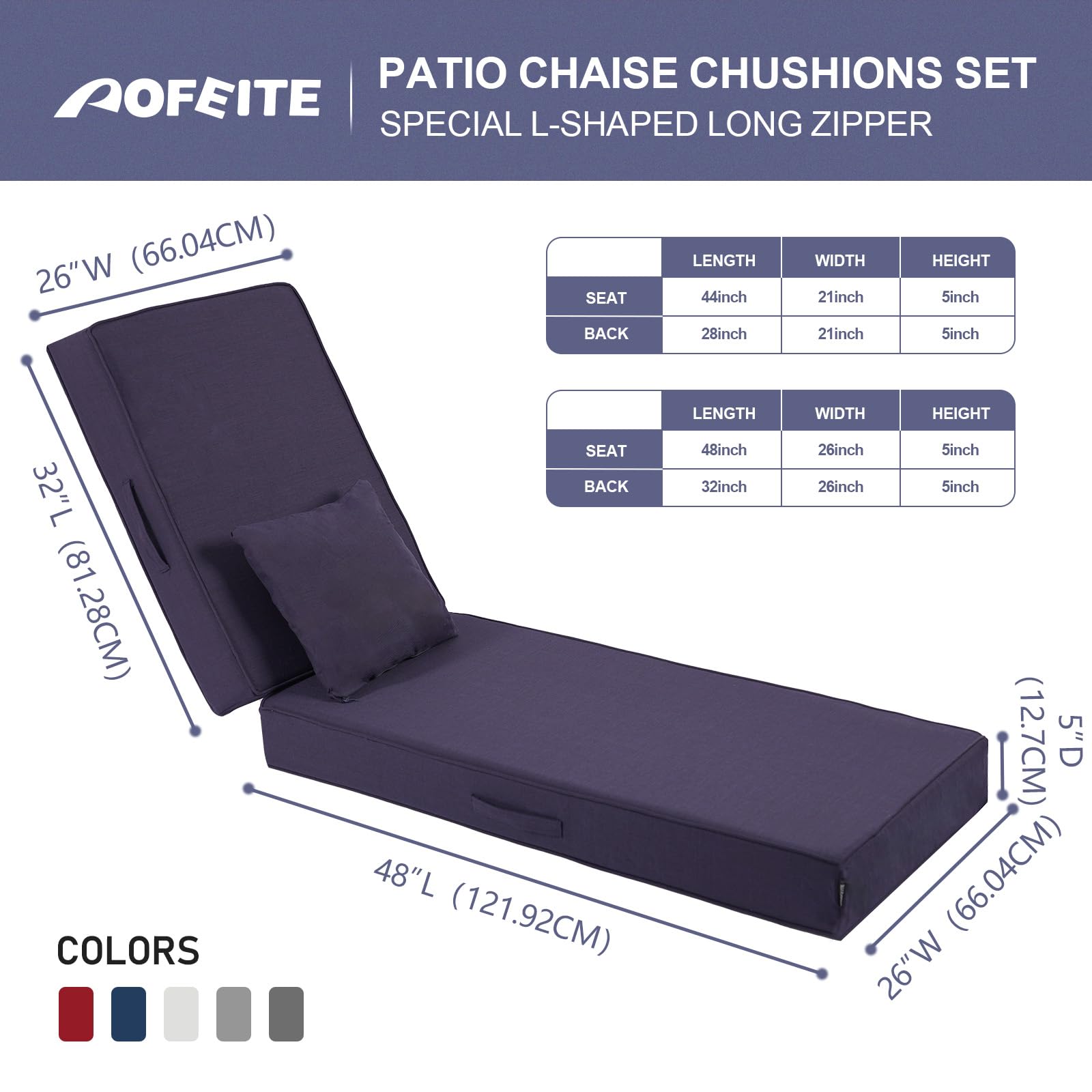 AOFEITE Outdoor WaterResistant Olefin Chaise Lounge Cushions with