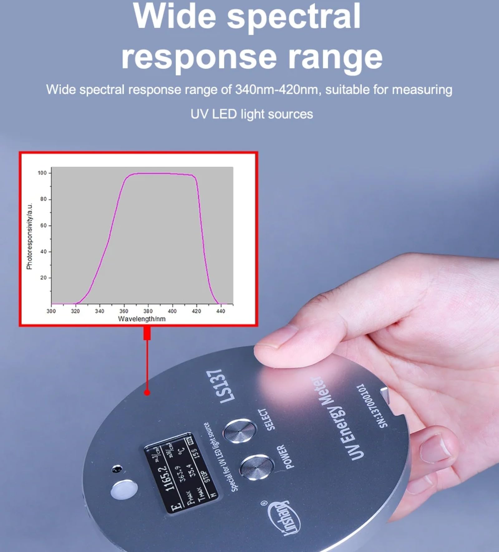 LS137 UVA-LED-Energiemessgerät UV-Strahlenmessgerät für 365nm 385nm 395nm 405nm UV-Tinten-Klebstoff-Beschichtungshärtung Belichtung Druck