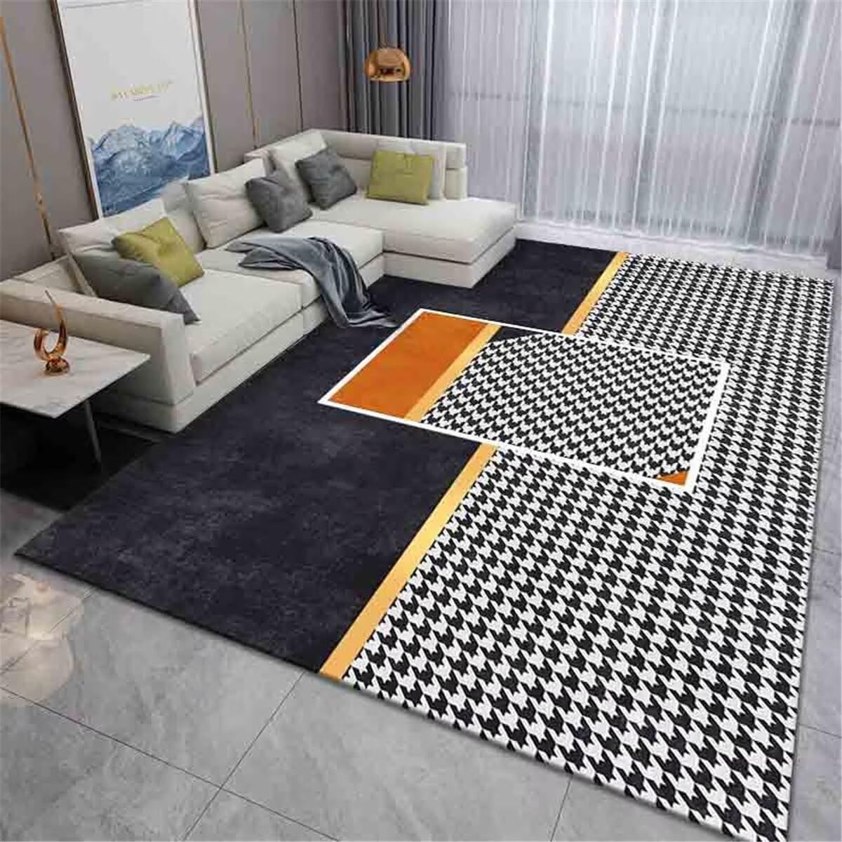 Tapis de salon géométrique gris et orange moderne 120x160cm pour chambre adulte