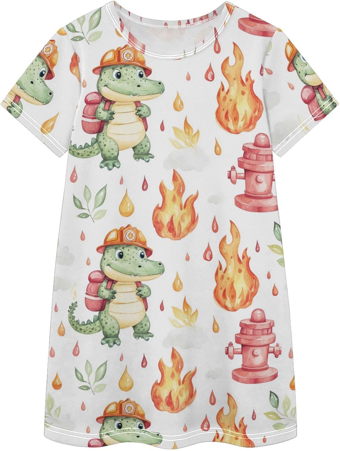Crocodile and Fire Girls Dresses Summer Dresses for Girls with Cotton Short Sleeves for Casual a Line Dress Size2-8Y