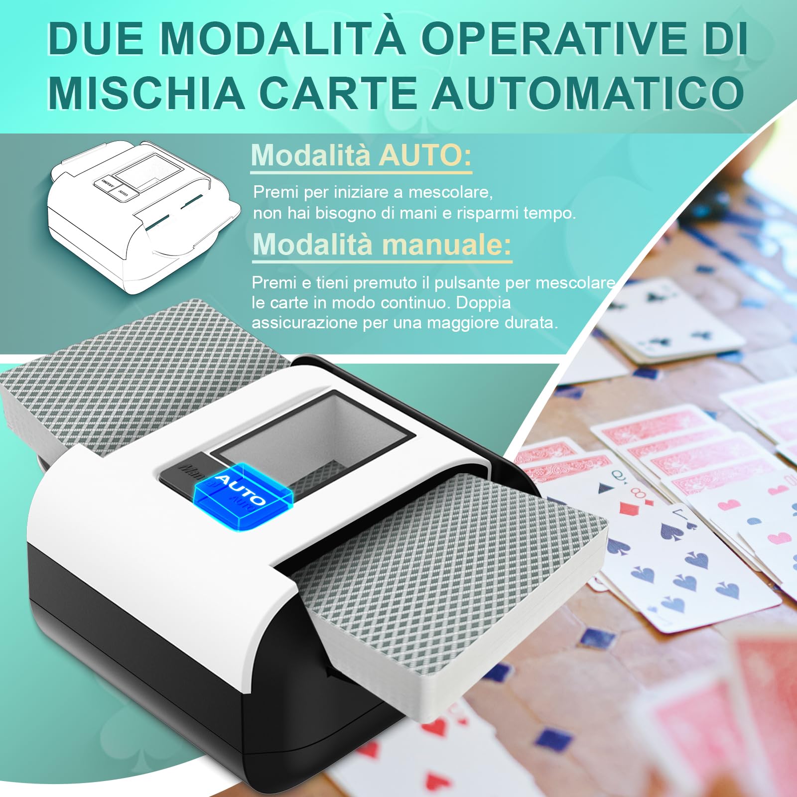 Mapille Mescolatore Carte da Gioco,Mischia Carte Automatico per 1-2 Mazzi,Card shuffler,modalità Auto e Manuale,Mixer Automatico,per Carte di Diverse Dimensioni Mapille Mescolatore Carte da Gioco,Mischia Carte Automatico per 1-2 Mazzi,Card shuffler,modalità Auto e Manuale,Mixer Automatico,per Carte di Diverse Dimensioni