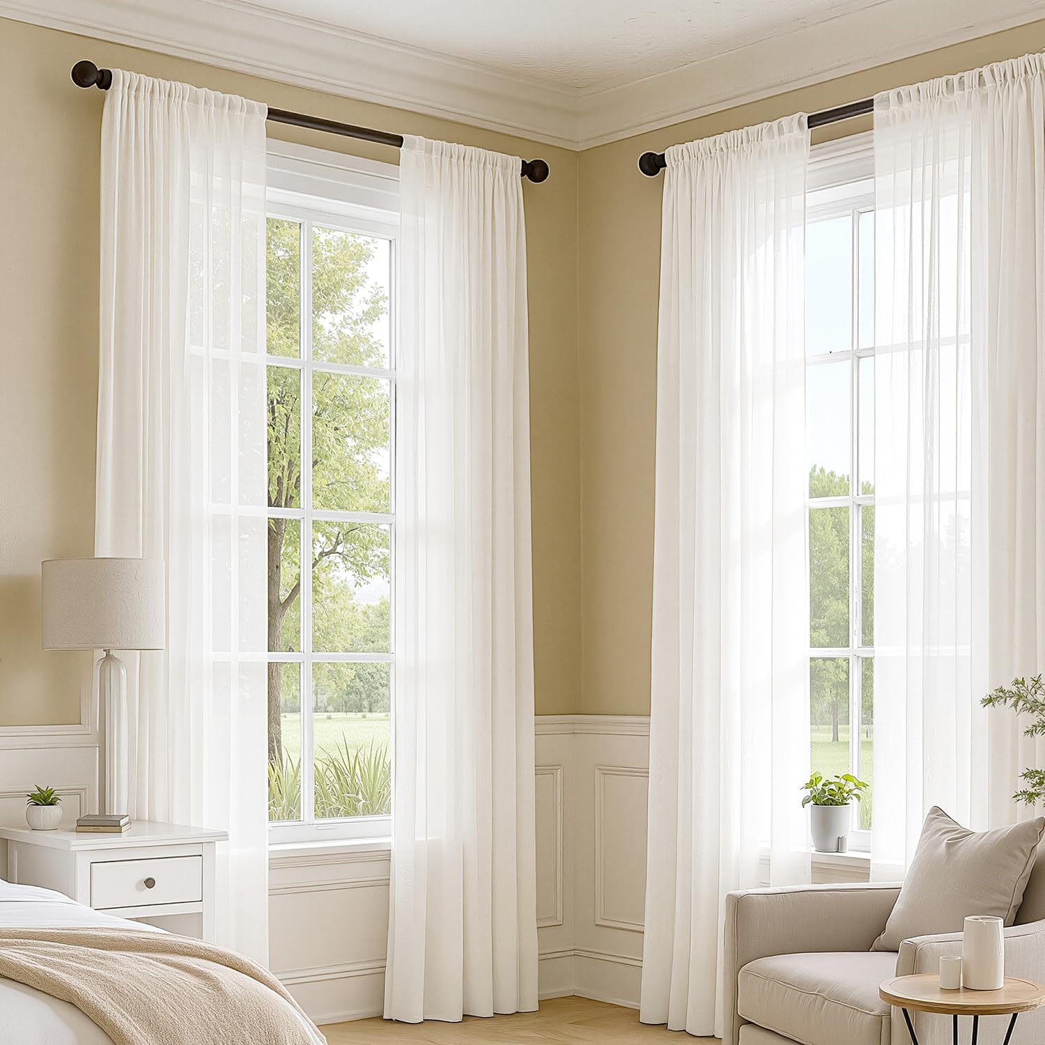 Amazon.com: MIULEE Ivory Sheer Curtains 96 Inches Long 4 Panels 54