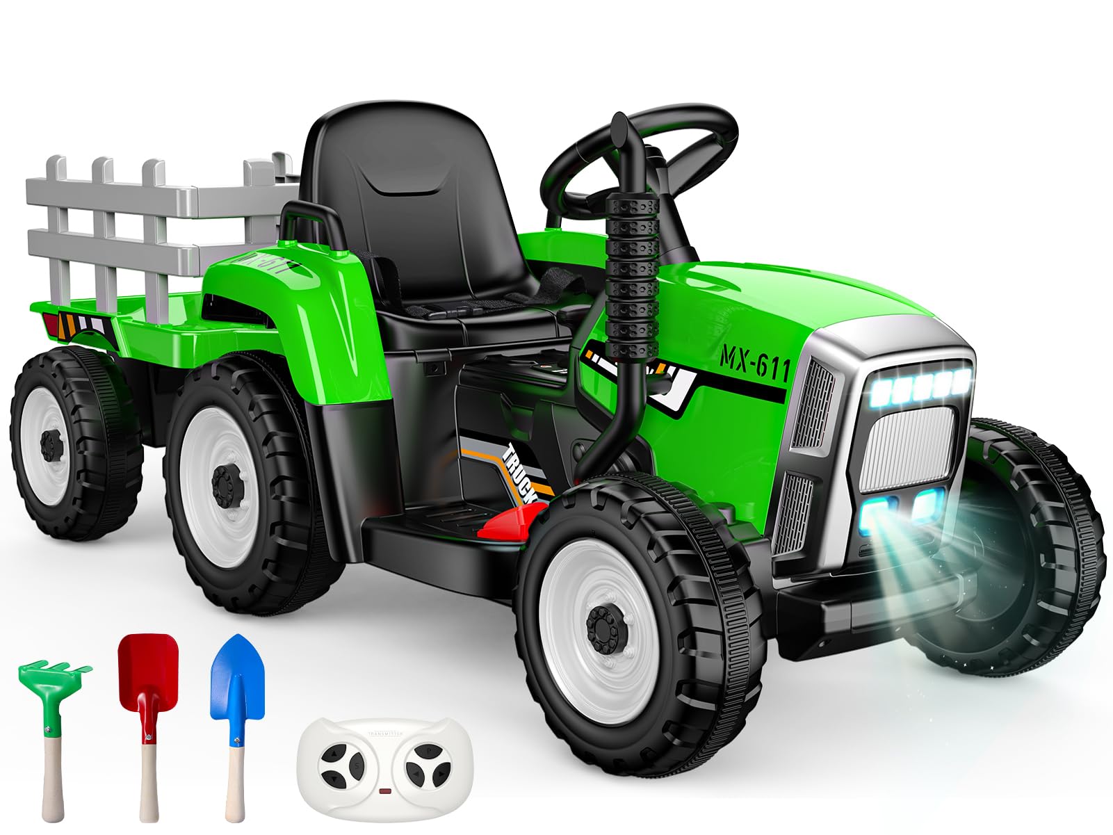 Spielzeug ab 3-12 Jahre: Elektrotraktor mit abnehmbarem Anhänger - Fernsteuerbares Traktor Spielzeug für Kinder von 3-12 Jahren, 12V Kinder-Elektrofahrzeug Rutschauto Geschenk für Kinder ab 3 Jahren
