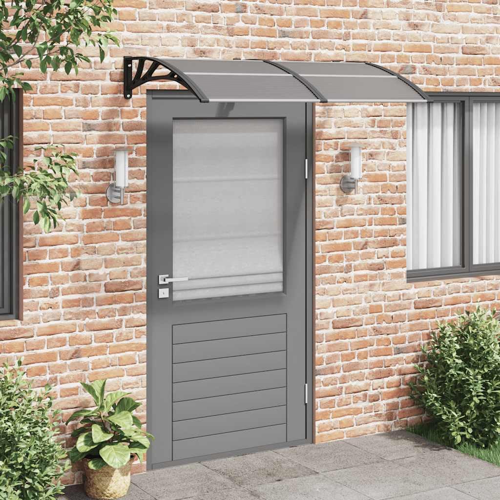 Tettoia nera 150 x 100 cm PC policarbonato, resistente alle intemperie, robusta struttura in alluminio, facile da montare, design moderno per casa, balcone e terrazza