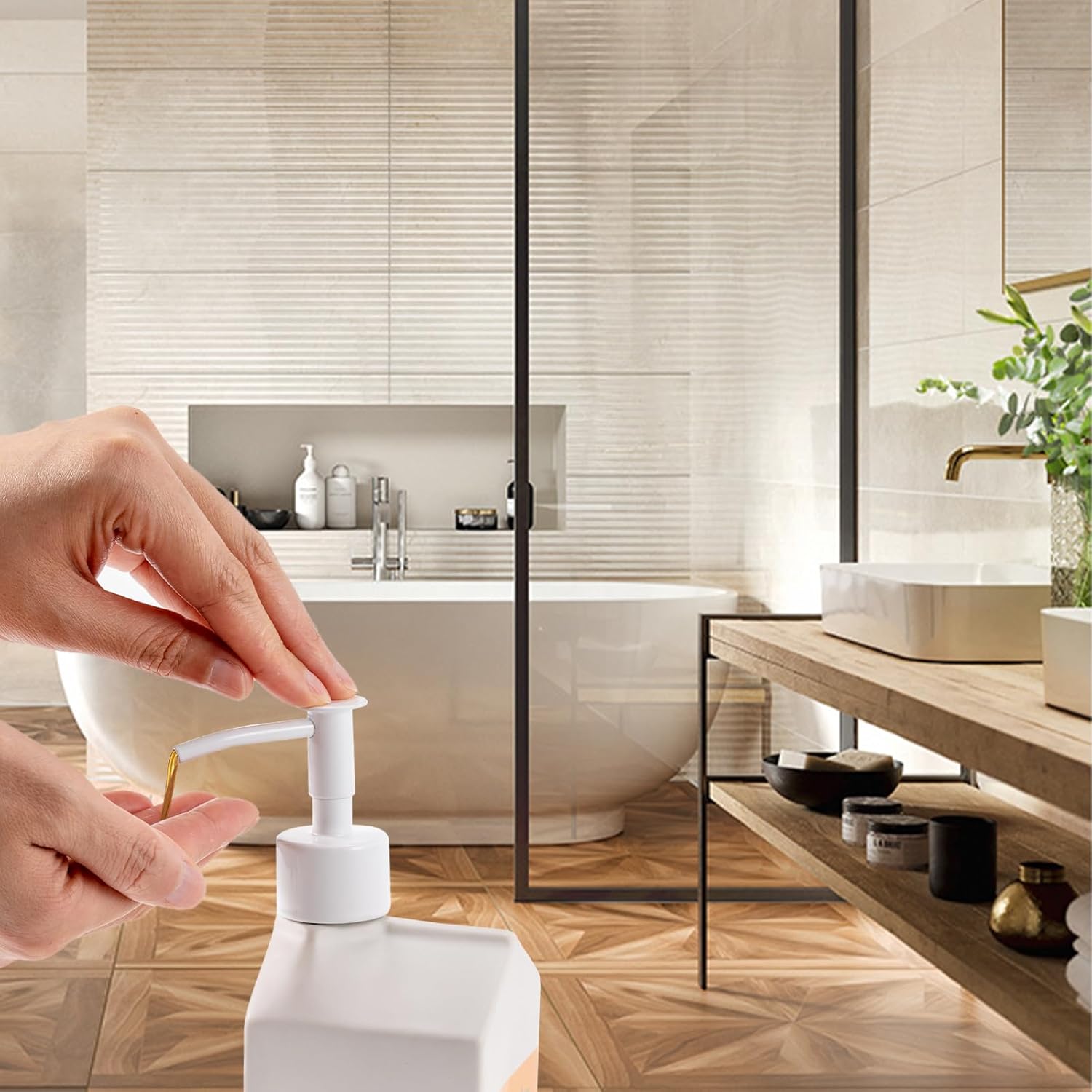 Ceramic Orange Juice Bottle Soap Dispenser, Refillable Lotion Pump Bottle for Bathroom Kitchen Dish Soap