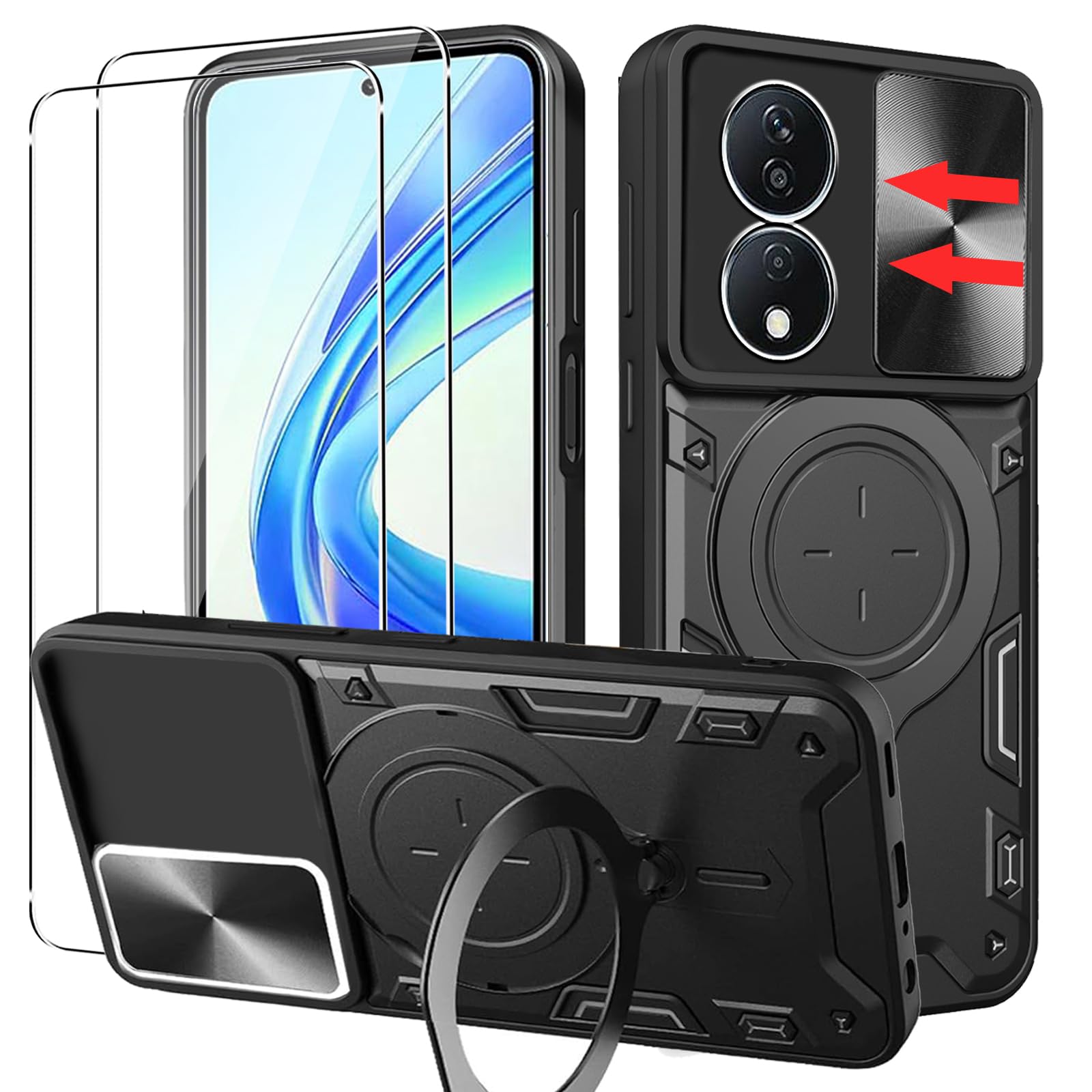 Case For Honor X7B (2024), Ring ARMOUR Shockproof Stand Phone Camera - View #8