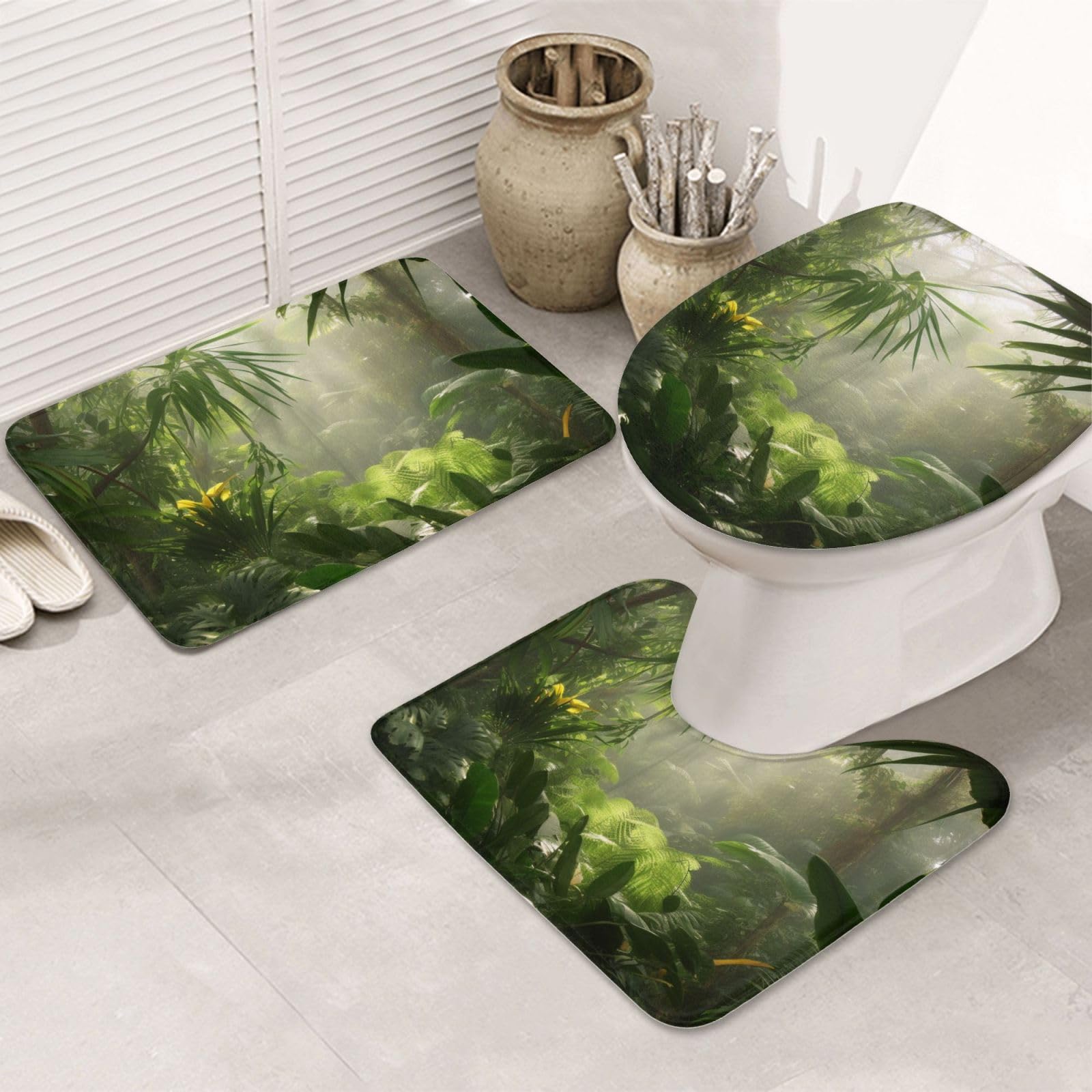 Lot de 3 tapis de bain antidérapants et absorbants en flanelle avec motif forêt tropicale et jungle