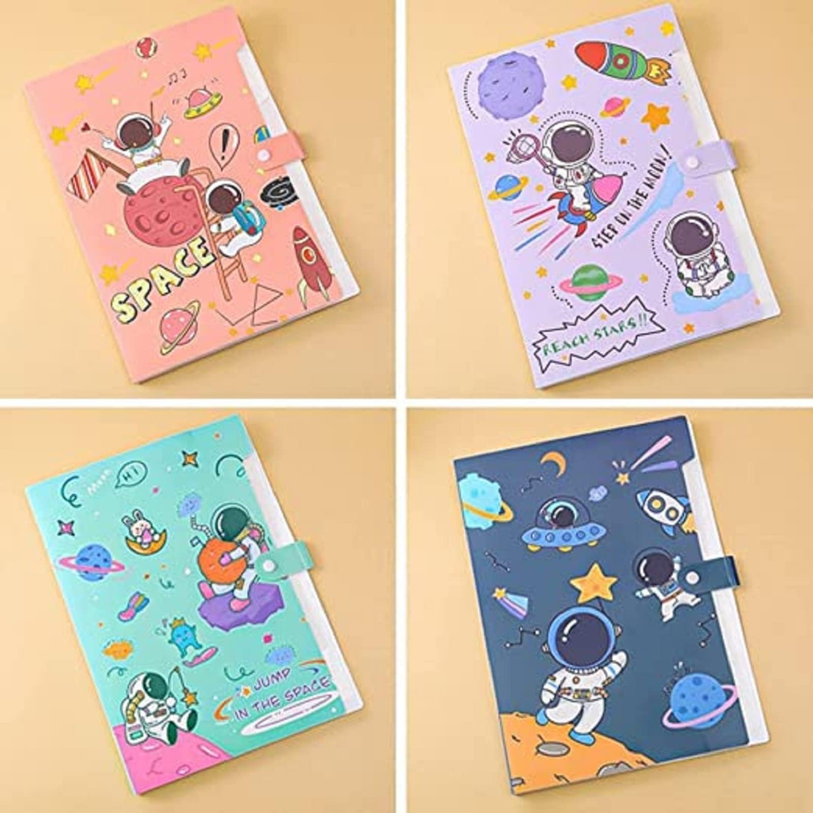 ZORDIK Space Print Documents File Folder | A4 Size Five Pocket Certificates Paper Organizer for School and Office |Multi Color (Pack of 2)