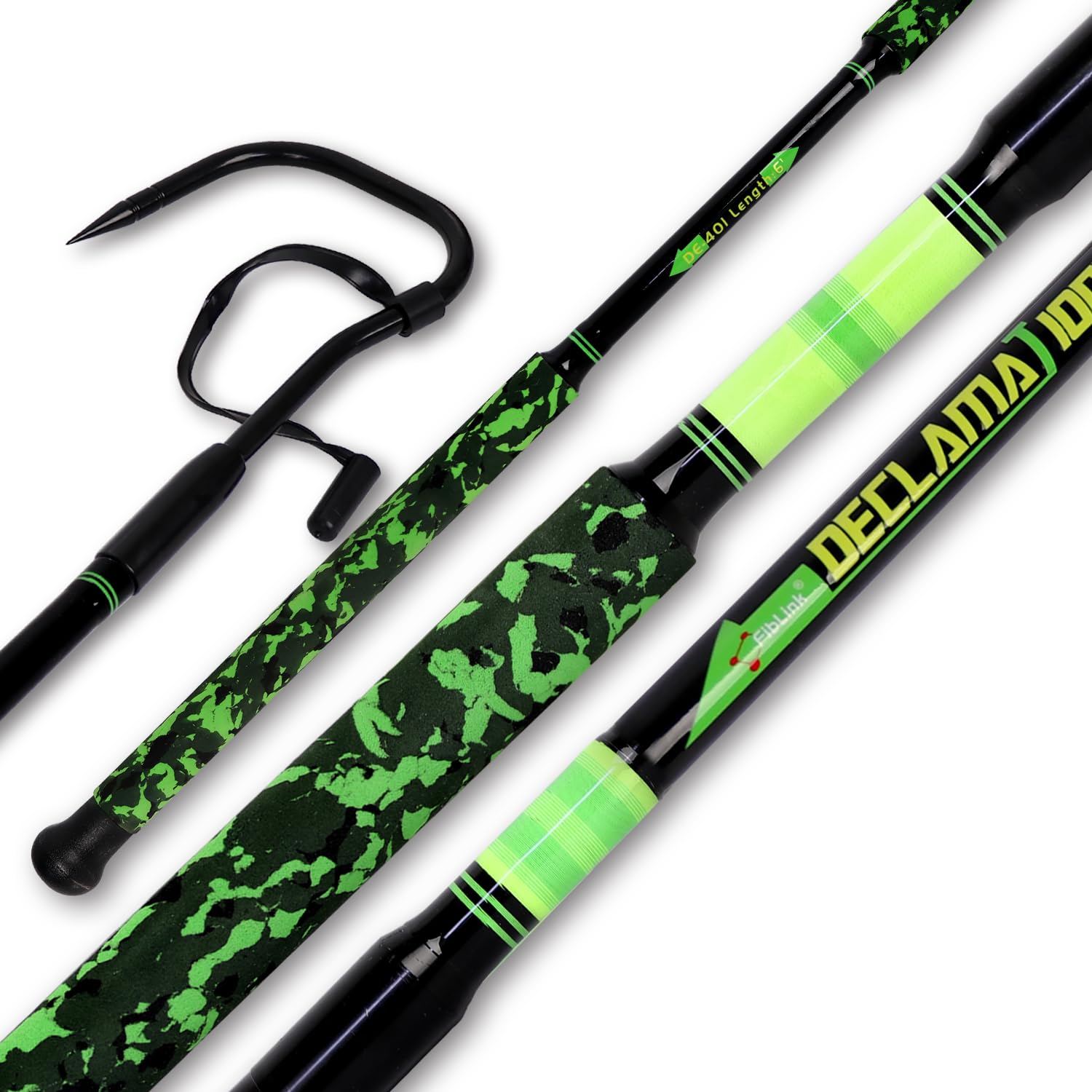Fiblink Fishing Gaff Tragbarer Reisefisch-Gaff mit S316 Edelstahl, Angelhaken, rutschfester Camouflage-Griff, 1 Stück/2 Stück, Gaff für Salzwasser, Offshore, 1,2 m, 1,8 m, 2,3 m