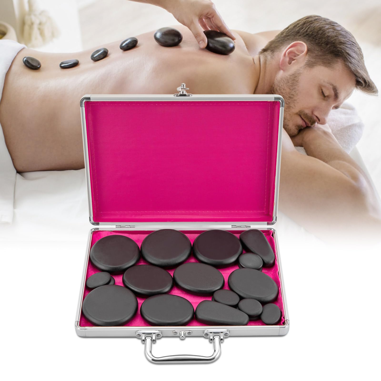 Set de masaje de piedras calientes, calentador profesional de piedras calientes, 60-70 °C/140-158 ℉, piedras de masaje Hotstone con dispositivo de calor para terapia de masaje, relajación y spa (18