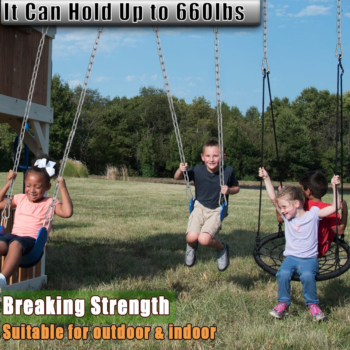 2 Pack Hanging Swing Chain with 4 Carabiners 25in, 660LB Capacity Heavy Duty Hammock Hardware Kit for Punching Bags, Swing Chairs, Indoor & Outdoor Gym (Silver) - Image 3