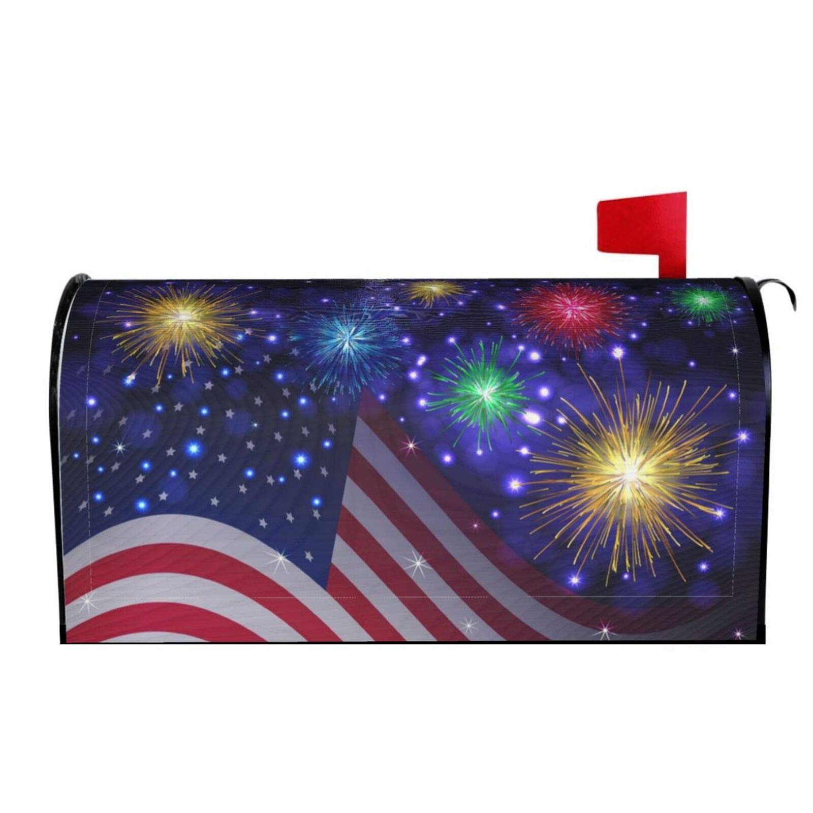 Flag Celebration Fireworks Independence Day Magnetic Mailbox Covers, Mail Wraps Garden Yard Home Decor for Outdoor Standard Size 21" Lx 18" W…