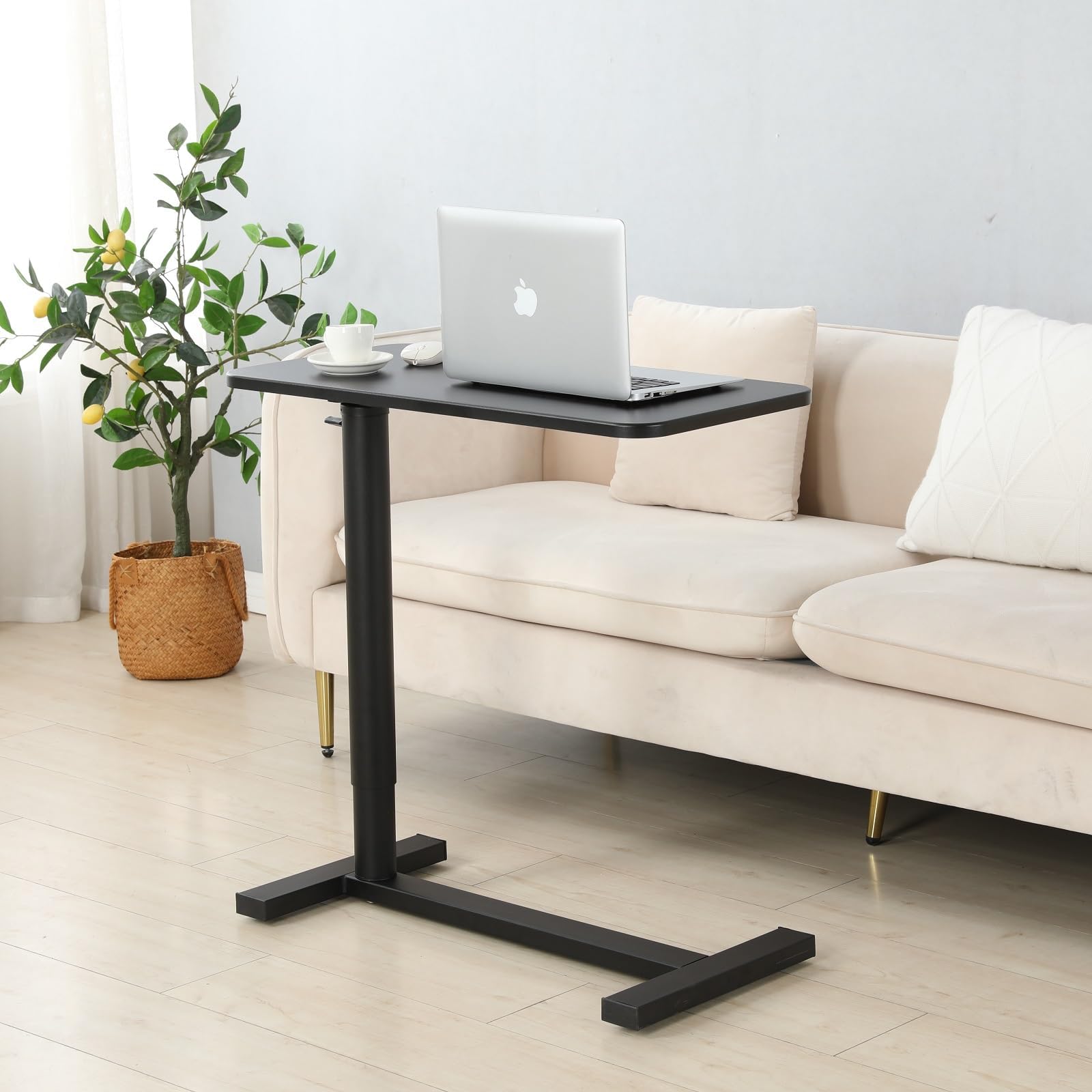 TORRAINAKE Mobile Standing Desk 90° Tilt Table Height Adjustable Storable Overbed Table 30 Inch Rolling Laptop Desk with Gas Spring Riser and Wheels