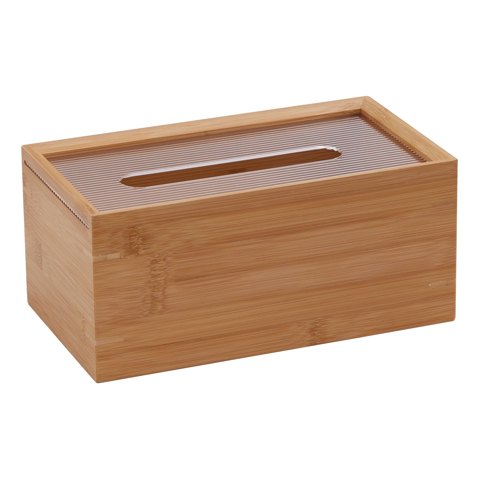 Tissue Box Cover,Bamboo Tissue Box Holder with Acrylic Lid,Tissue Holder for Tabletop Night Stands Bathroom Office (Natural, (10.8 * 6.1 * 12.5) inch)
