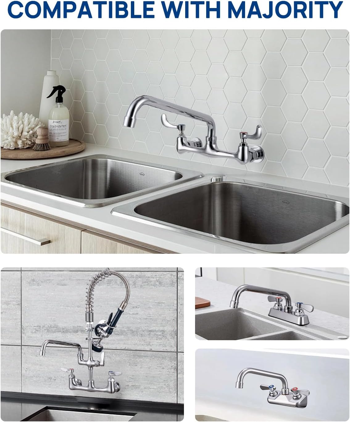 12" Commercial Kitchen Sink Faucet Spout Replacement, Stainless Steel with Built-In Aerator, 1.8 GPM Flow Rate, Swivel Design, M25×1.25mm Thread, Leak-Proof and Splash-Free