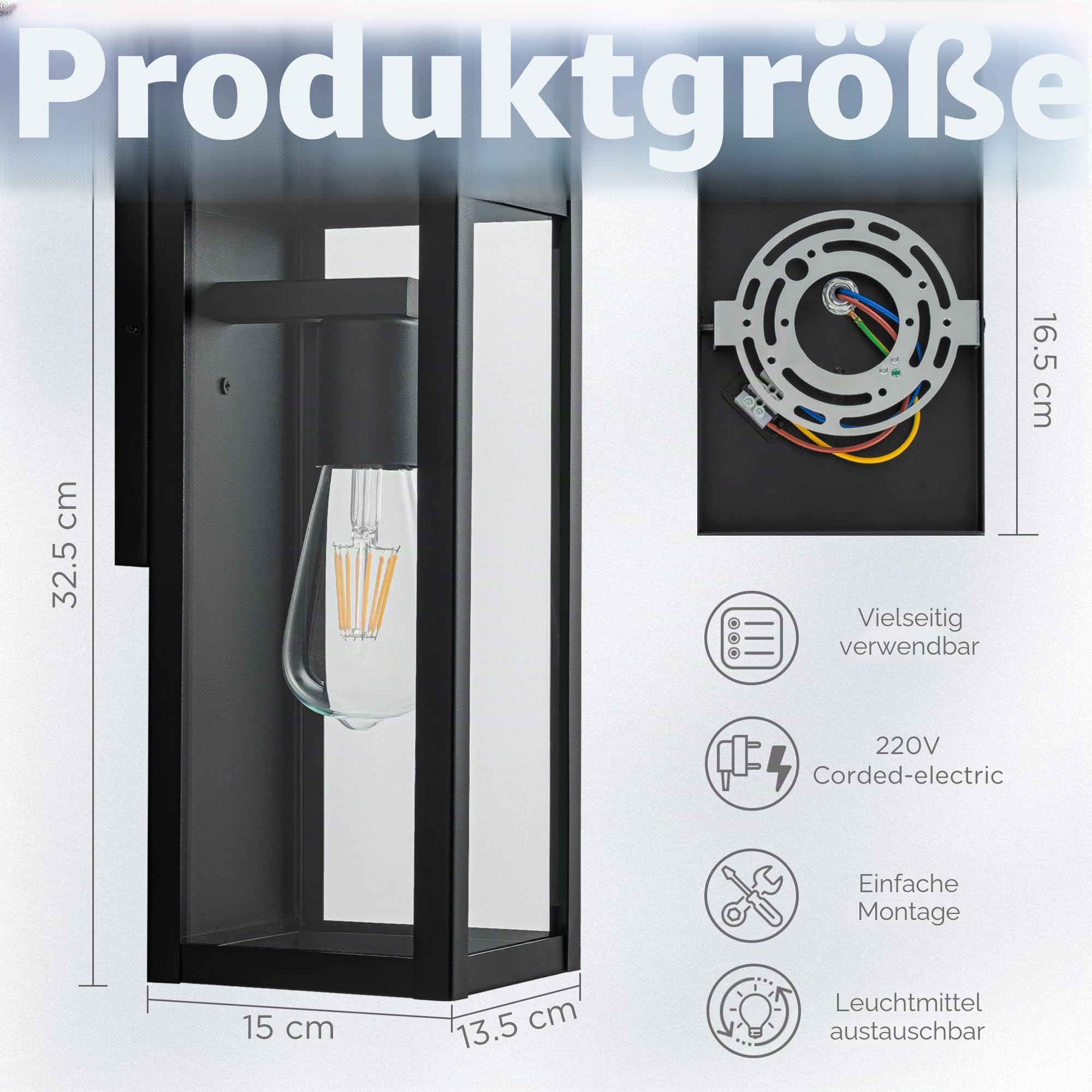FTL Außen Wandleuchte Zweier-pack, E27 Außenwandleuchte und Klarem Glas, Modern Ausenbeleutung Hauswand, IP44 Wasserdichte Aussenleuchte wandlampe aussen, Schwarz Außenlampe Wand für Veranda, Terrasse