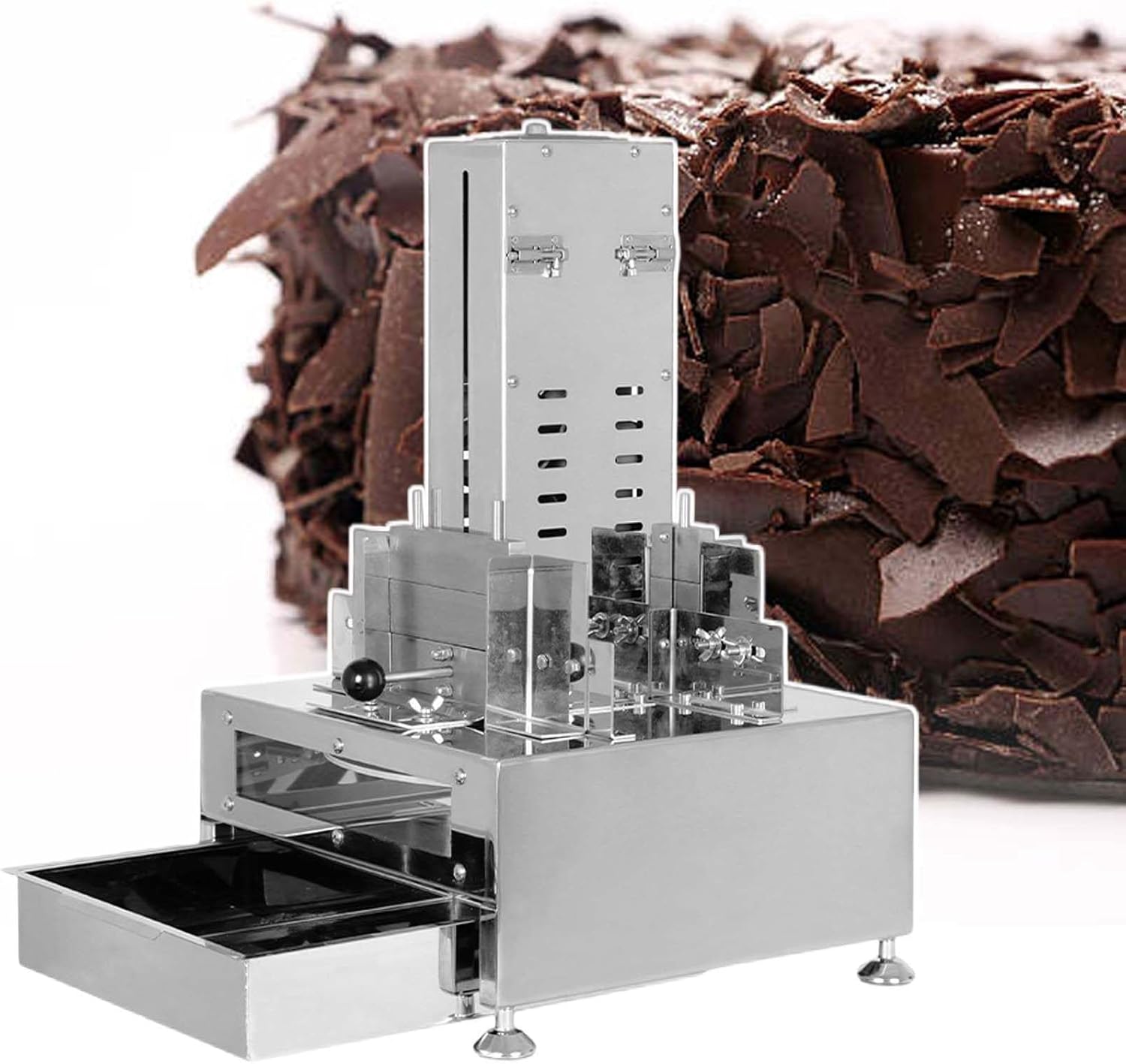 Automatic Chocolate Shaving Machine with 4-Blade,Adjustable Speed Commercial Chocolate Chips Slicing Machine,Automatically Chocolates Of Various Shapes,For Make Cake Decorations