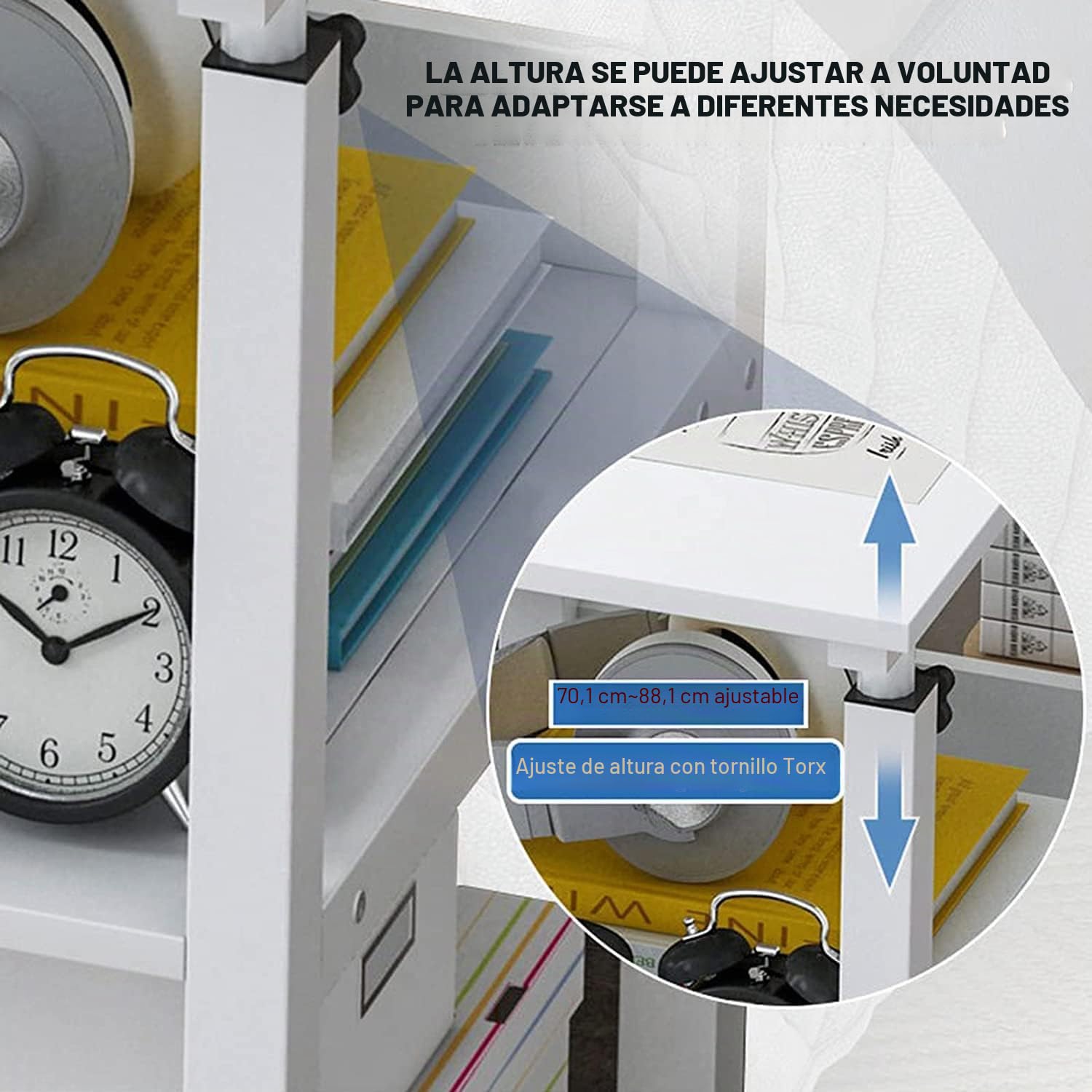 Mesa Auxiliar, Mesa de Cama con Ruedas, Mesita de Noche Médica, Mesa de Cama de Hospital Plegable de Doble Propósito con Cajón, Altura Ajustable: 70~88cm