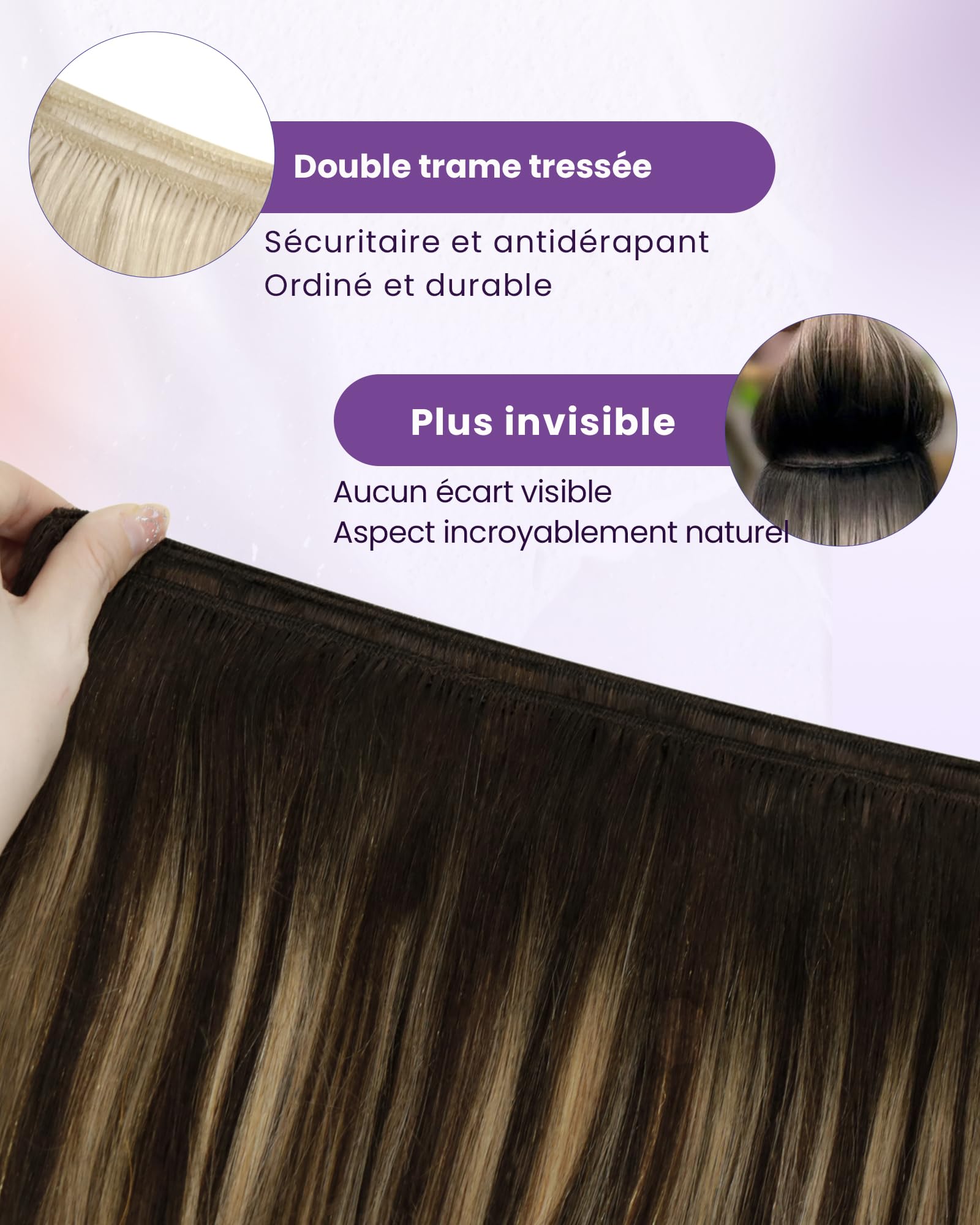 LaaVoo Tissage Naturel Cheveux Humains Balayage Marron Foncé 45cm 100g | Extension Cheveux Naturel Tissage Marron Foncé Blonde Ombre Adaptée aux Coiffures Ondulées et aux Rendez-Vous