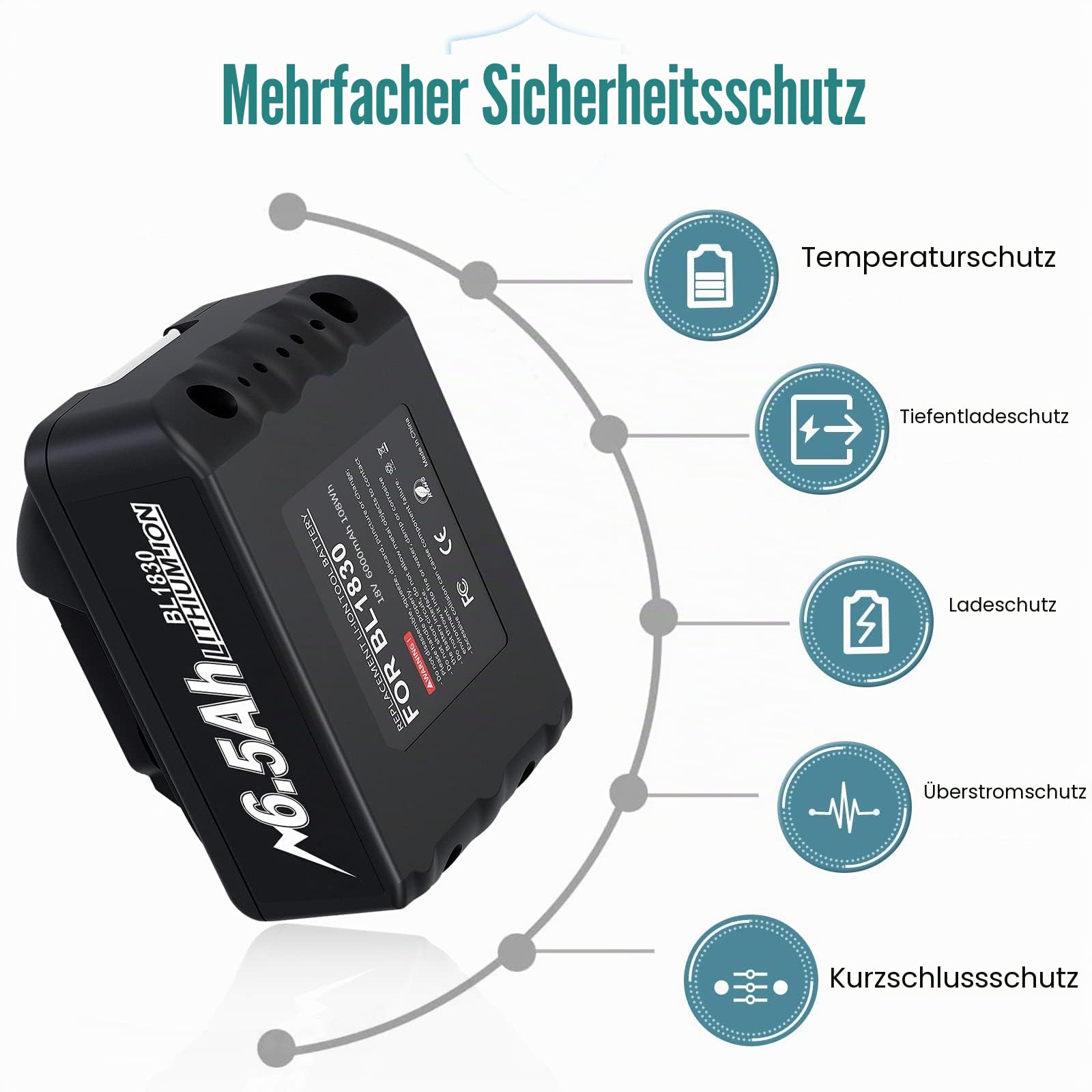 Ersatzakku für Makita Akku 18V 5500mAh mit DC18RC 4A Ladegerät | Kompatibel mit Akku Kompatibel mit Ladegerät BL1860 BL1860B BL1850 BL1850B BL1840 BL1830 BL1820 LXT400