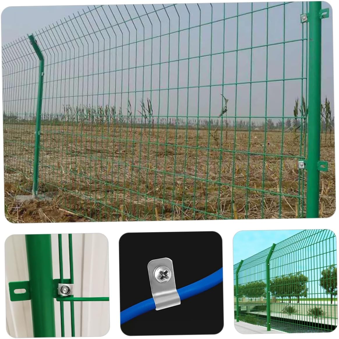 100 Sets Fence Accessories Stainless Steel Wire Clip for Fence Cage Wire Clips Fixing Clips for Cage Fence Clamps Pet Cage Fixing Clips Wire Fence Clips Metallic Line Iron Wire, Silver