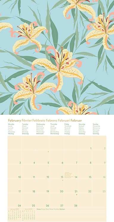 GreenLine Floral 2025 Brochure Calendar 30 x 30 cm Wall Calendar with High-Quality Paper Space for Notes International Holidays and Decorative Cord