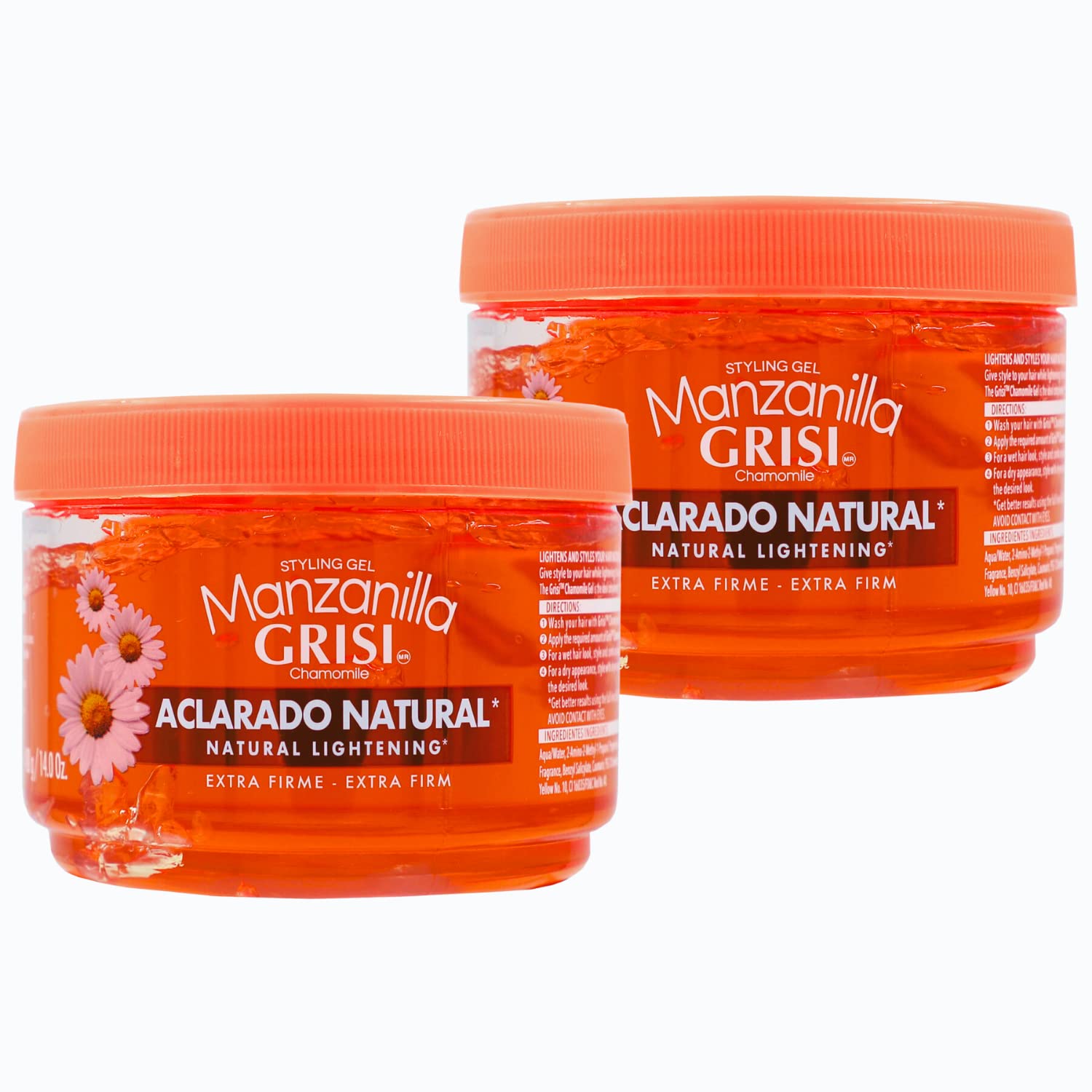 Manzanilla Grisi Chamomile, Styling Hair Gel, Keep your Hairstyle, brighten Naturally, Non-Alcohol Non-Residues 2-Pack of 14 Oz Jars.