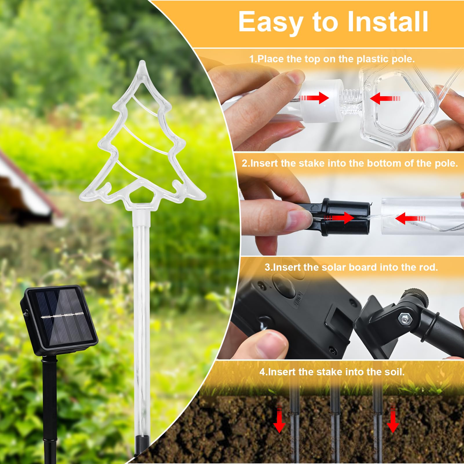 BRIGHTDECK Spring Solar Garden Lights, Solar Pathway Green Tree Lights Outdoor Decorations Led Decorative Yard Stake Lights 8 Modes Waterproof Walkway Lights for Spring Decor 5-Pack