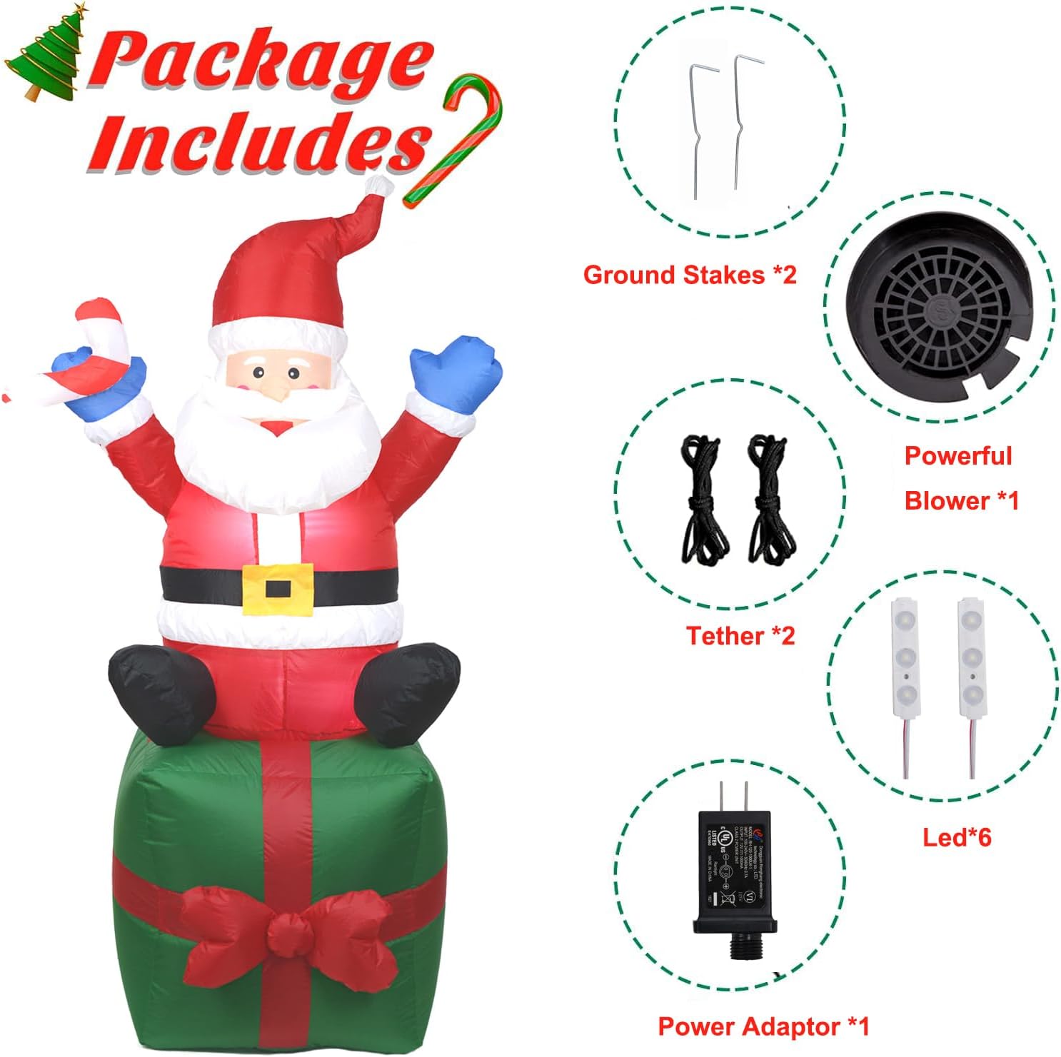 6FT Christmas Inflatables Santa Outdoor Decoration, Blow up Santa image 5