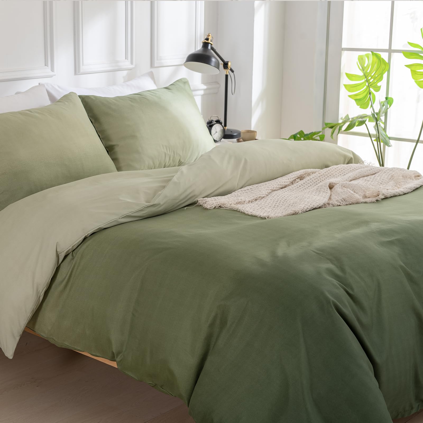 TTCM King Size Duvet Cover Sets, Gradient Green King Duvet Cover Set Soft Microfibre Polyester Bedding Set, 3 Pieces