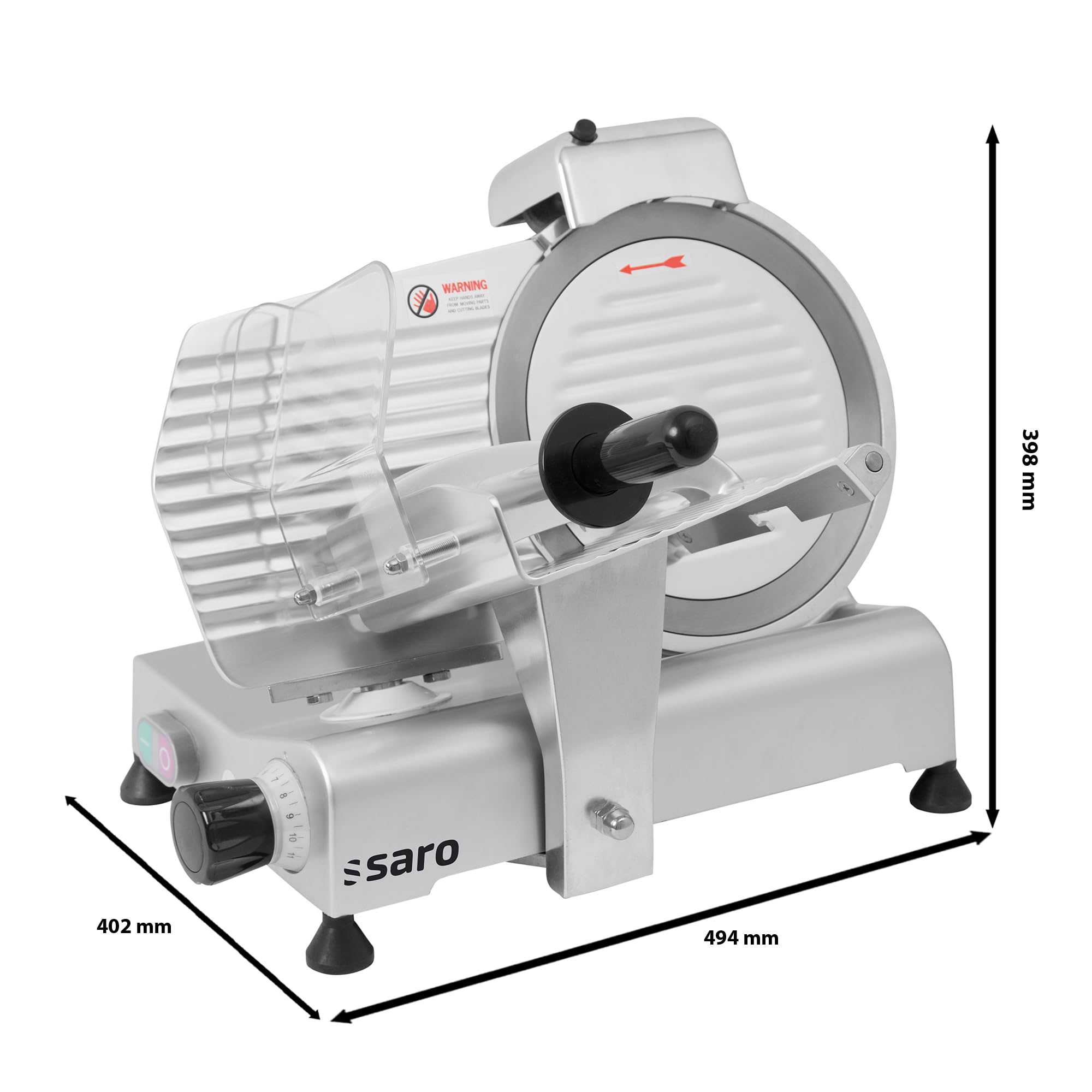 Saro - AS 250 Trancheuse à Jambon, Lame Ø 250 mm, Épaisseur de coupe 0-11 mm, avec Pierre à Aiguiser, Corps en Alliage Léger, 230 V